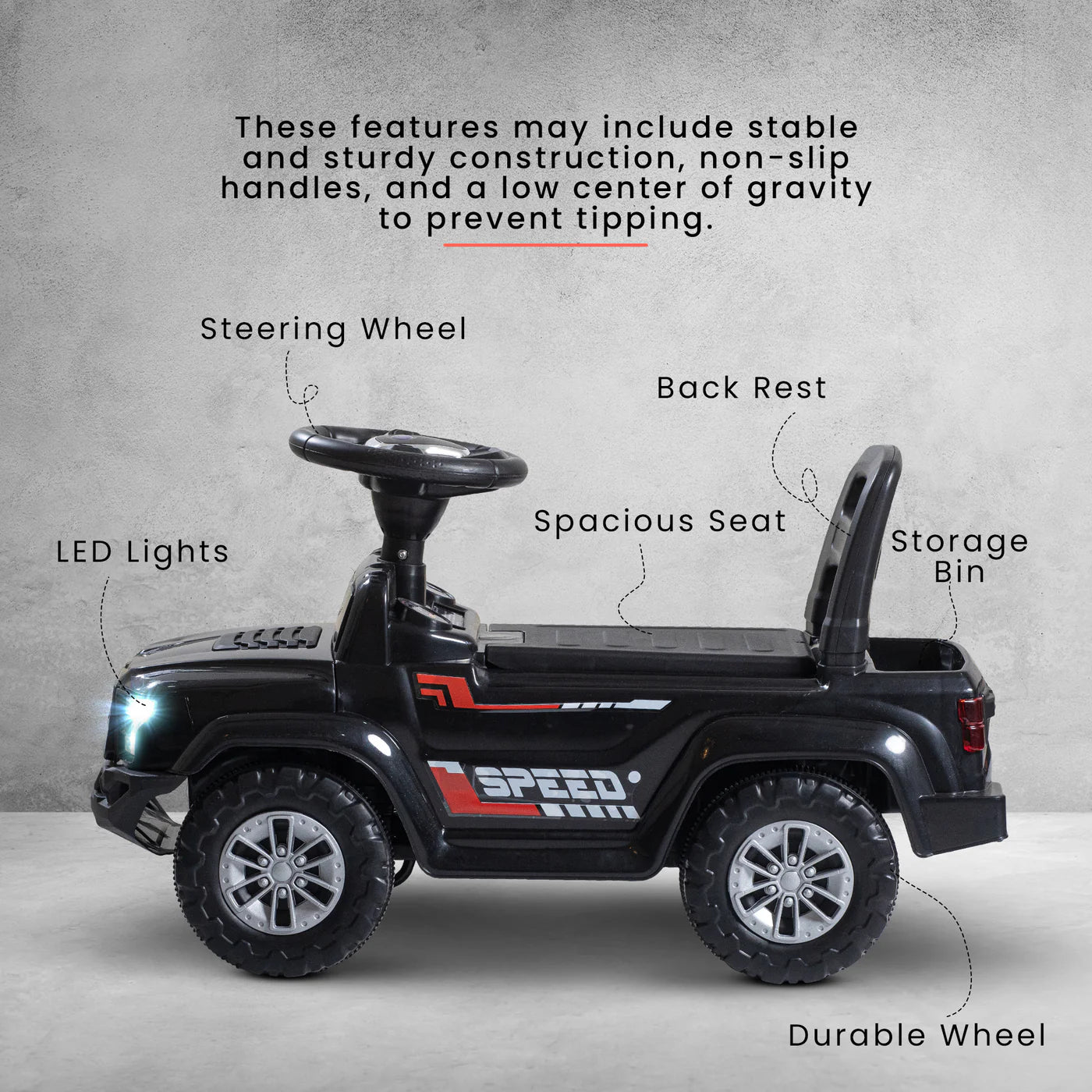 Baybee Push Ride on Baby Jeep for Kids Toys with LED Light & Storage Bin - 1 to 4 years