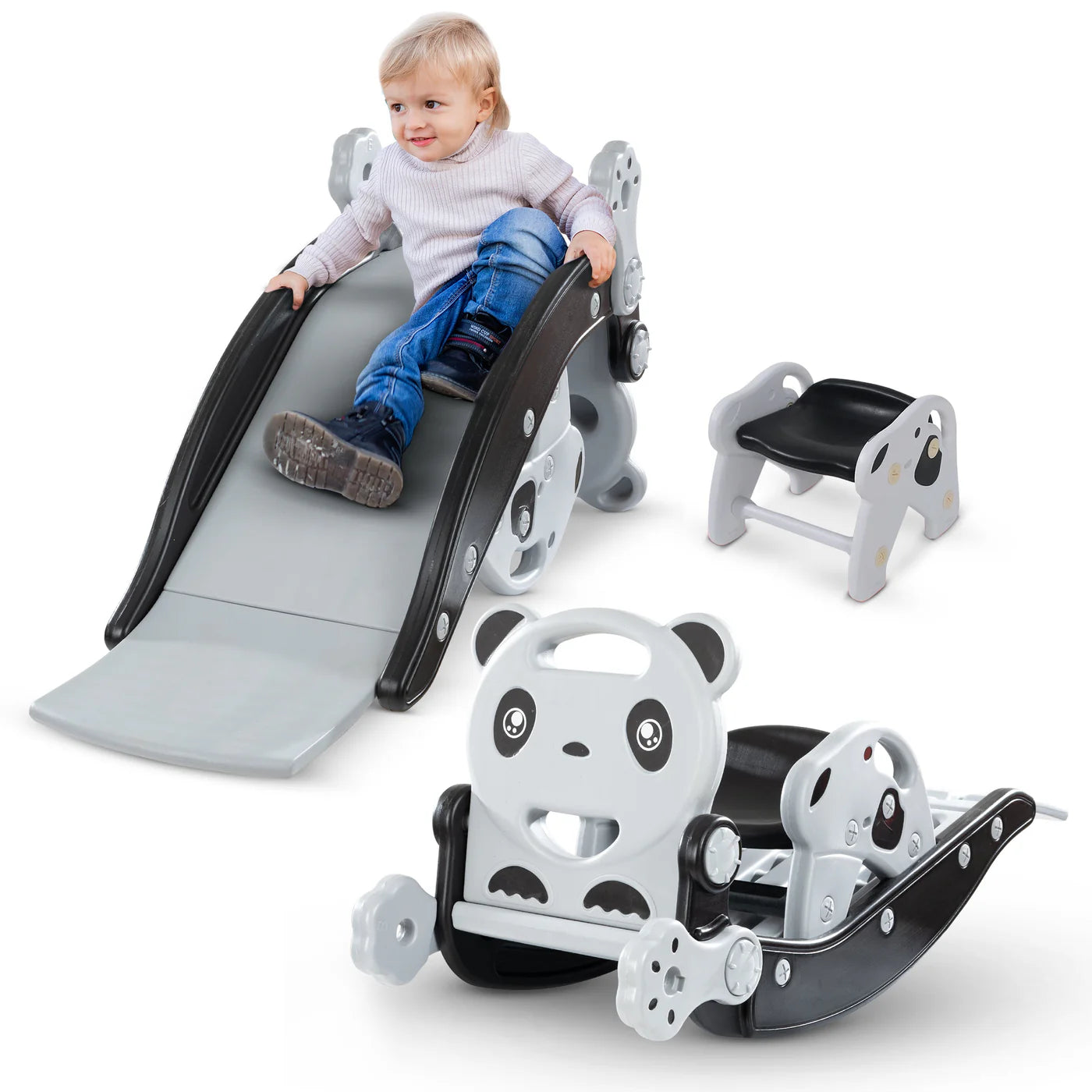 Baybee 3 in 1 Panda Garden Slider for Kids, Plastic Baby Slide with Rocker & Baby Chair Combo