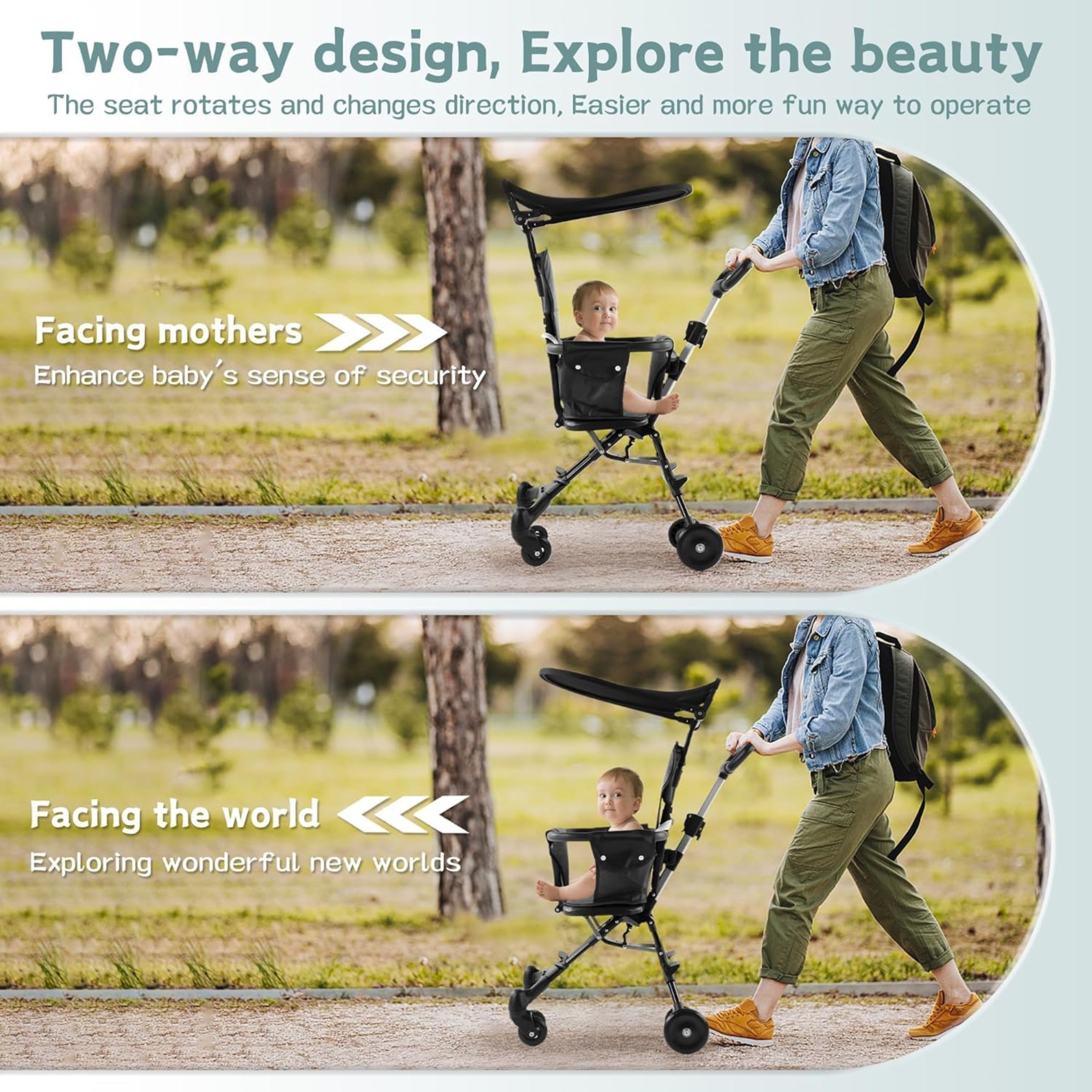 Apple Baby Lightweight Foldable Baby Stroller, Easy to Fold for Travel and Outdoor Use, with Sunshade and 360° Rotating Seat, Adjustable Handle, Soft Wheel, No Assembly Required