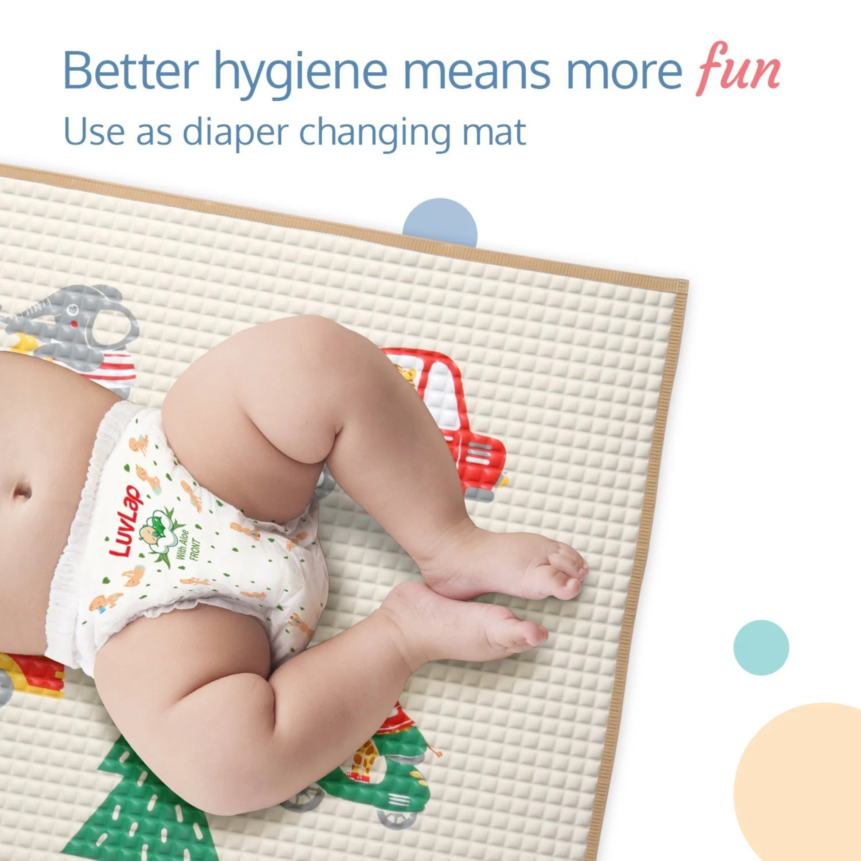 LuvLap Air - Filled Waterproof Multi - Functional baby play mat for floor - Wheelie, Baby crawling mat, floor mat for kids, Bed protector, Foldable, Lightweight & Big size 90cmx60cm, Non Toxic, Non Slip