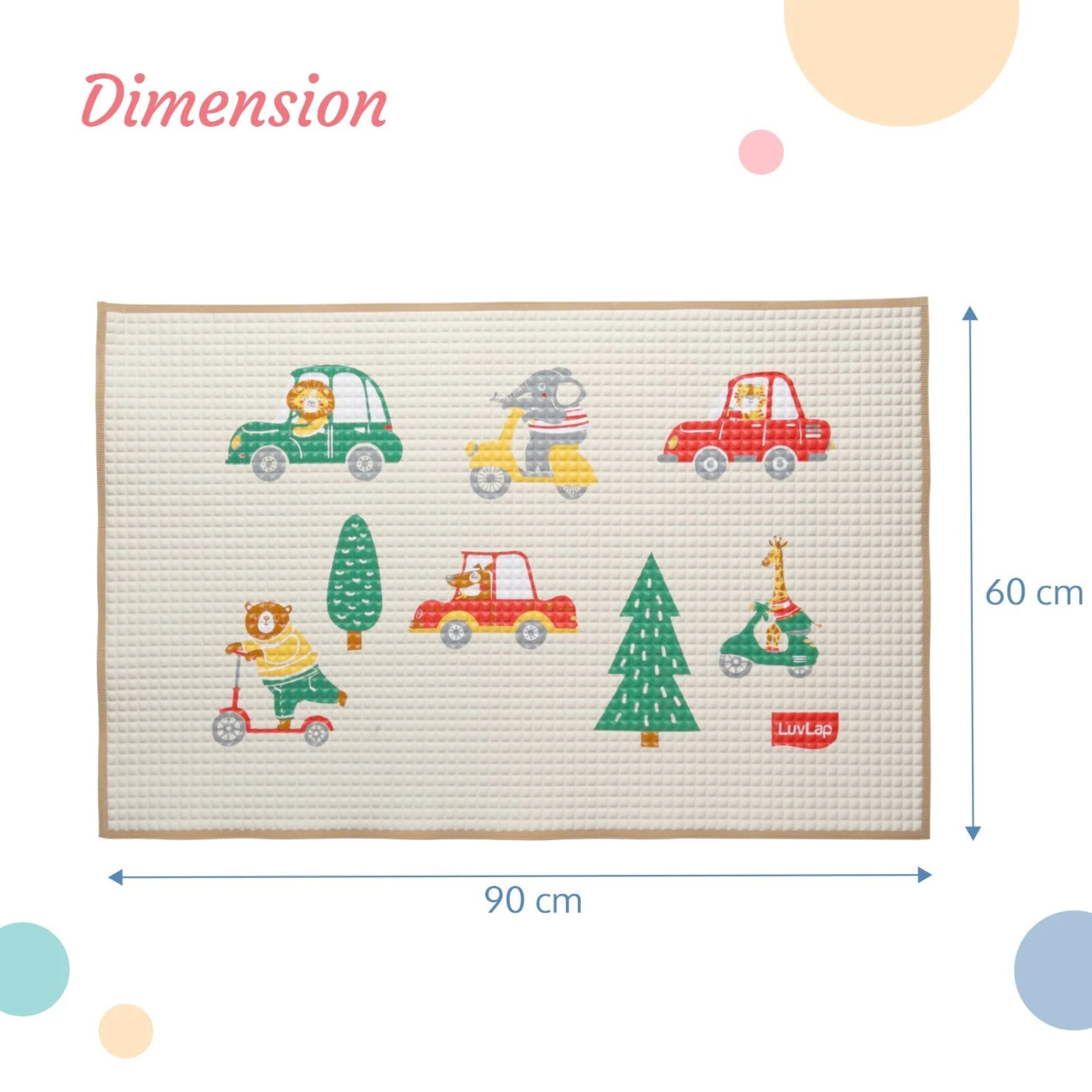 LuvLap Air - Filled Waterproof Multi - Functional baby play mat for floor - Wheelie, Baby crawling mat, floor mat for kids, Bed protector, Foldable, Lightweight & Big size 90cmx60cm, Non Toxic, Non Slip