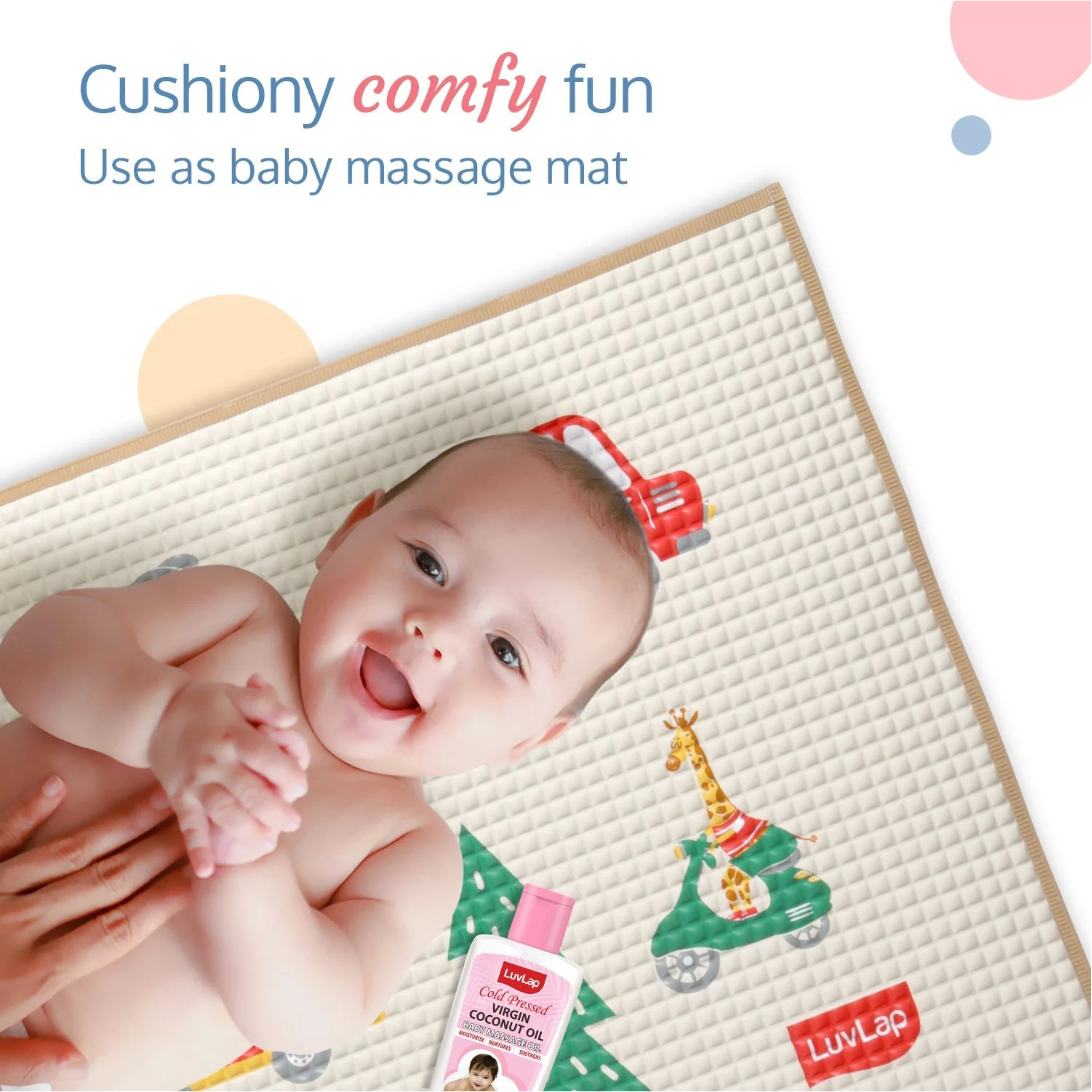 LuvLap Air - Filled Waterproof Multi - Functional baby play mat for floor - Wheelie, Baby crawling mat, floor mat for kids, Bed protector, Foldable, Lightweight & Big size 90cmx60cm, Non Toxic, Non Slip