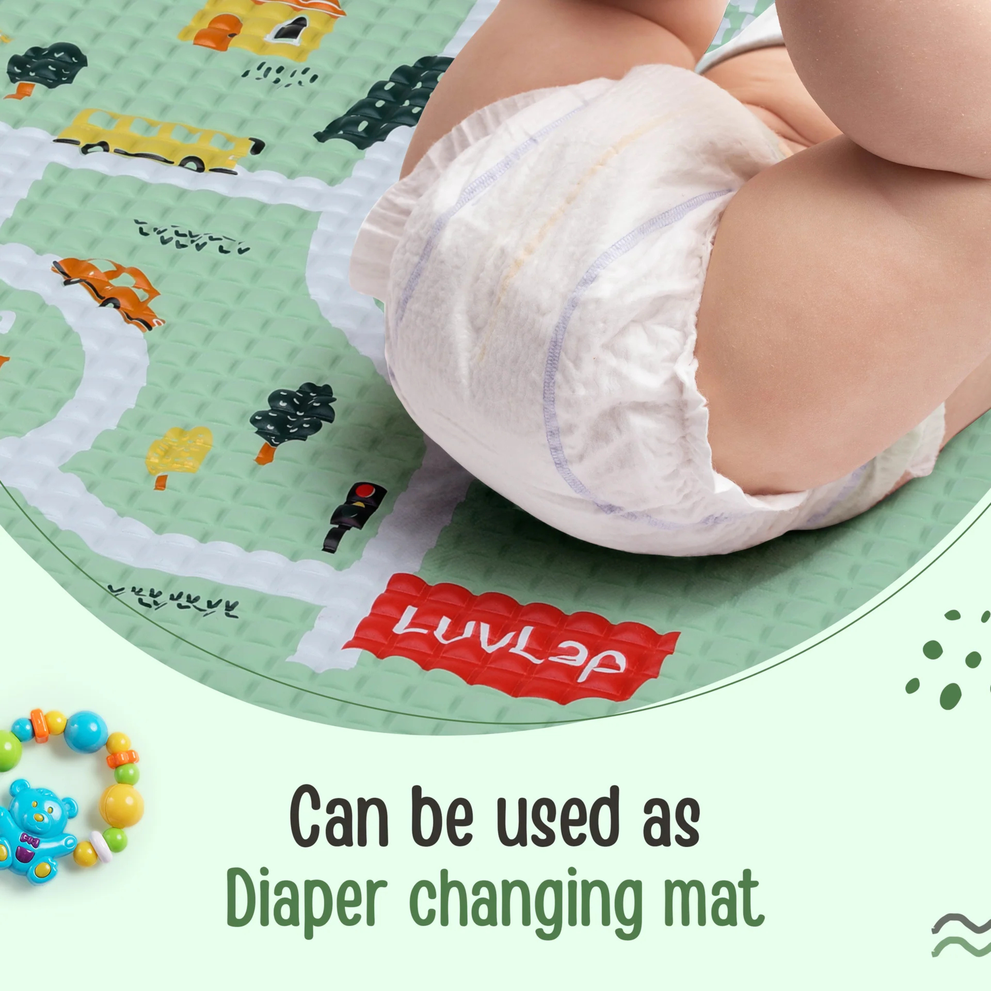 LuvLap Air - Filled Waterproof Multi - Functional baby play mat for floor - Wheelie, Baby crawling mat, floor mat for kids, Bed protector, Foldable, Lightweight & Big size 90cmx60cm, Non Toxic, Non Slip