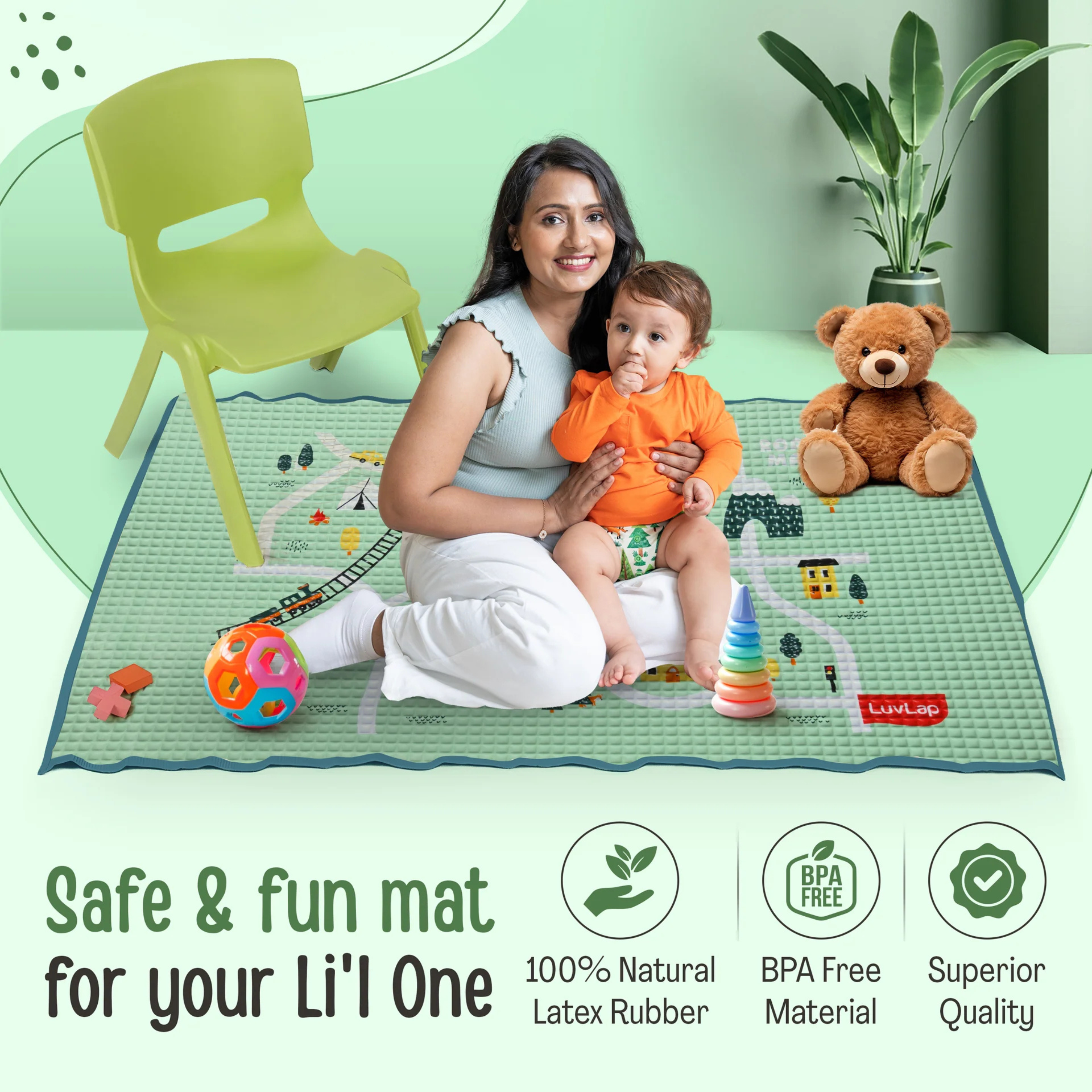 LuvLap Air - Filled Waterproof Multi - Functional baby play mat for floor - Wheelie, Baby crawling mat, floor mat for kids, Bed protector, Foldable, Lightweight & Big size 90cmx60cm, Non Toxic, Non Slip