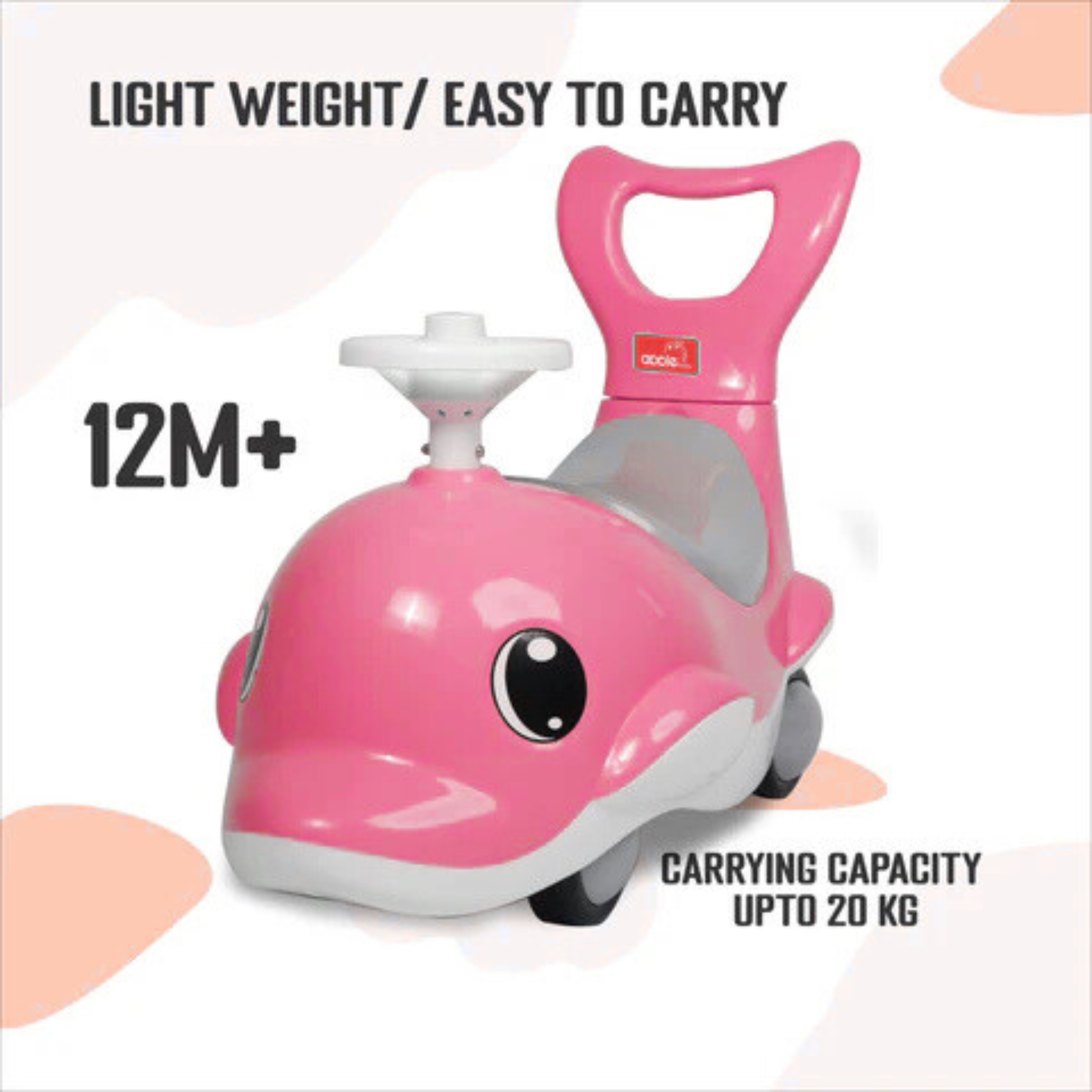 apple baby Shark Rider for Kids | Push Car Rider with Smooth Wheels Baby Car Suitable for Boys & Girls Age 0-3 Year | AR130 (PINK)