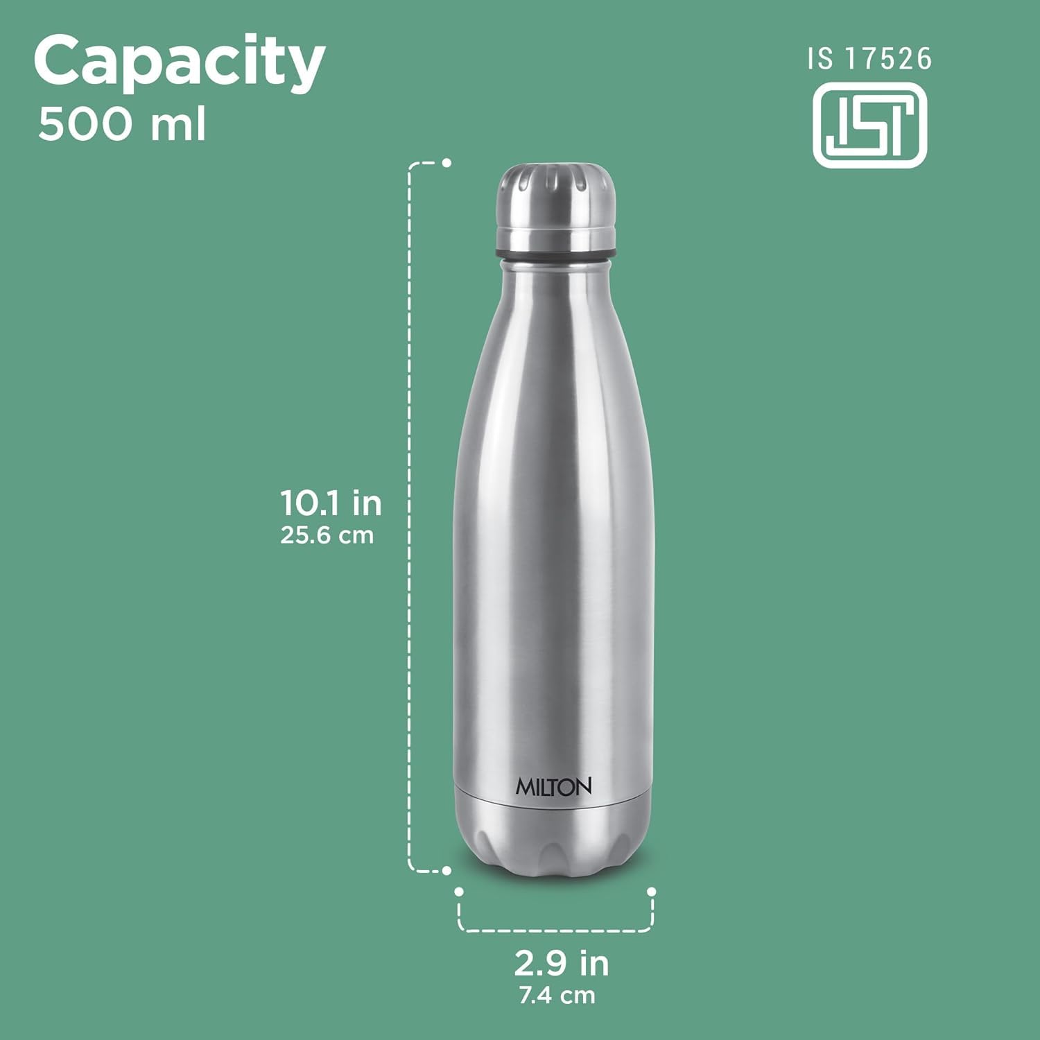 Milton Duo DLX 500 Thermosteel Water Bottle 500 ml, 24 Hr Hot and Cold I Leak Proof Lid, ISI Certified I Vacuum Insulated I for Office, Gym, School I Silver
