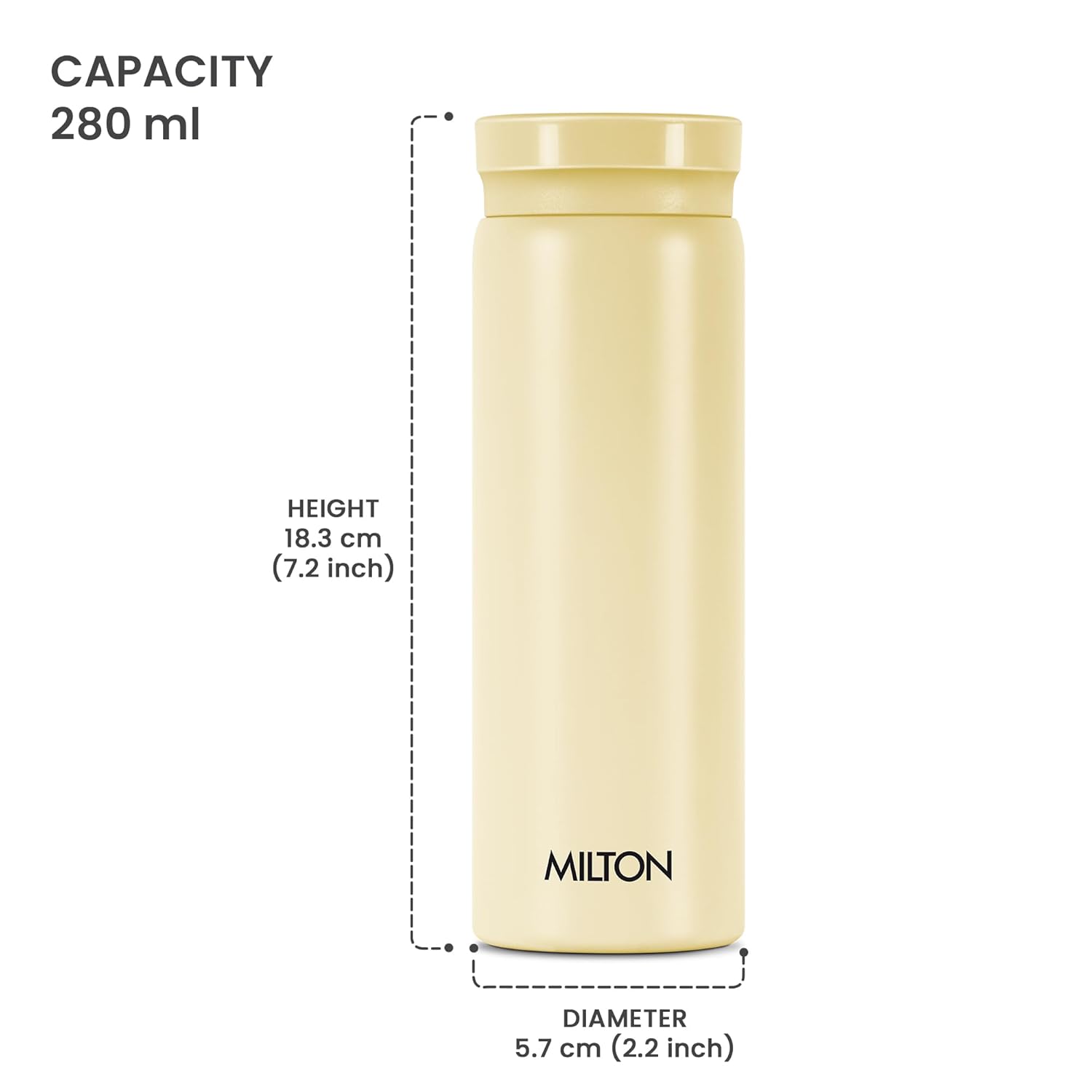 Milton Minimate 300 Thermosteel Compact ISI Certified Water Bottle, Vacuum Insulated Hot and Cold I SS304 Stainless Steel, Leak Proof I 280 ml, Ivory