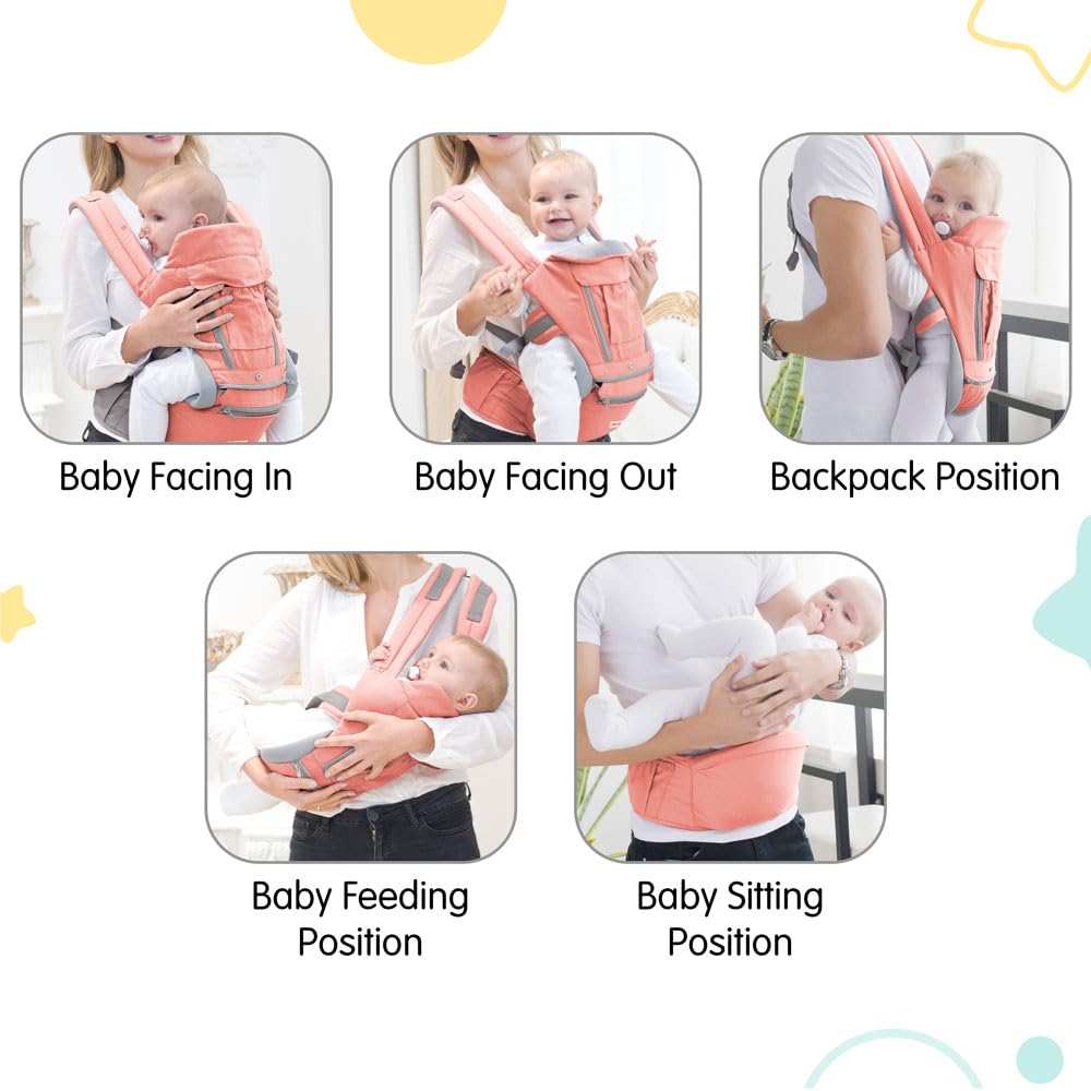 1st Step 5 in 1 Hip Seat Baby Carrier with 5 Carry Positions, Detachable Hip seat, Padded Waist Belt for 6 to 24 Months Baby, Adjustable New-Born to Toddler Carrier, Max Weight Up to 16 Kgs (Orange)