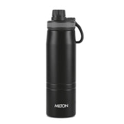 Milton Sparkle 600 Thermosteel Water Bottle with Easy Sip Cap and Handle, 625 ml, Vacuum Insulated Stainless Steel, Hot and Cold, On The Go Bottle for Office College, Black