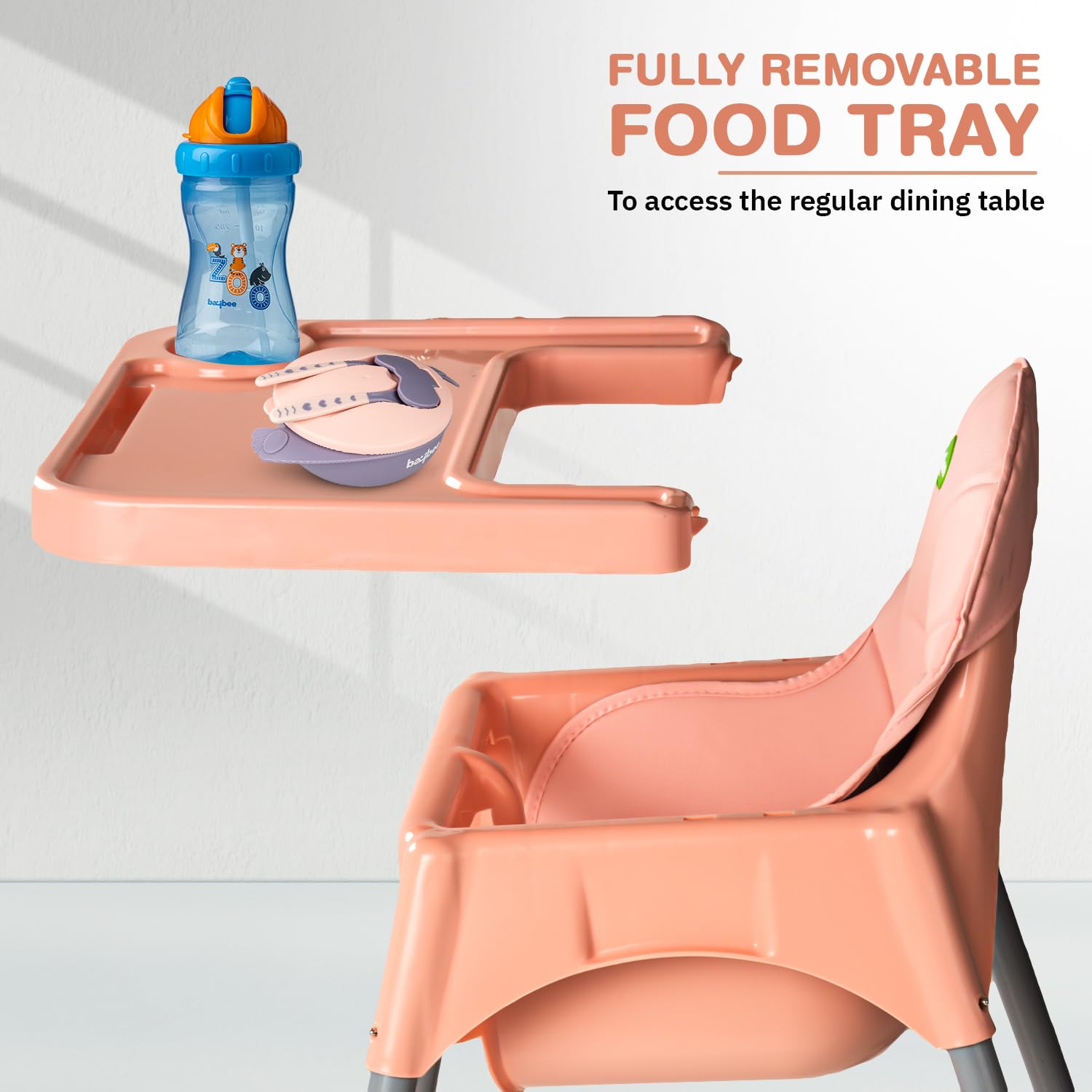Baybee 2 in 1 Baby High Chair for Kids, Baby Feeding Chair with 2 Height Adjustable, Footrest, Tray, Mobile Stand, 3 Point Safety Belt | Kids High Chair for 6 Months to 3 Years (Pink)
