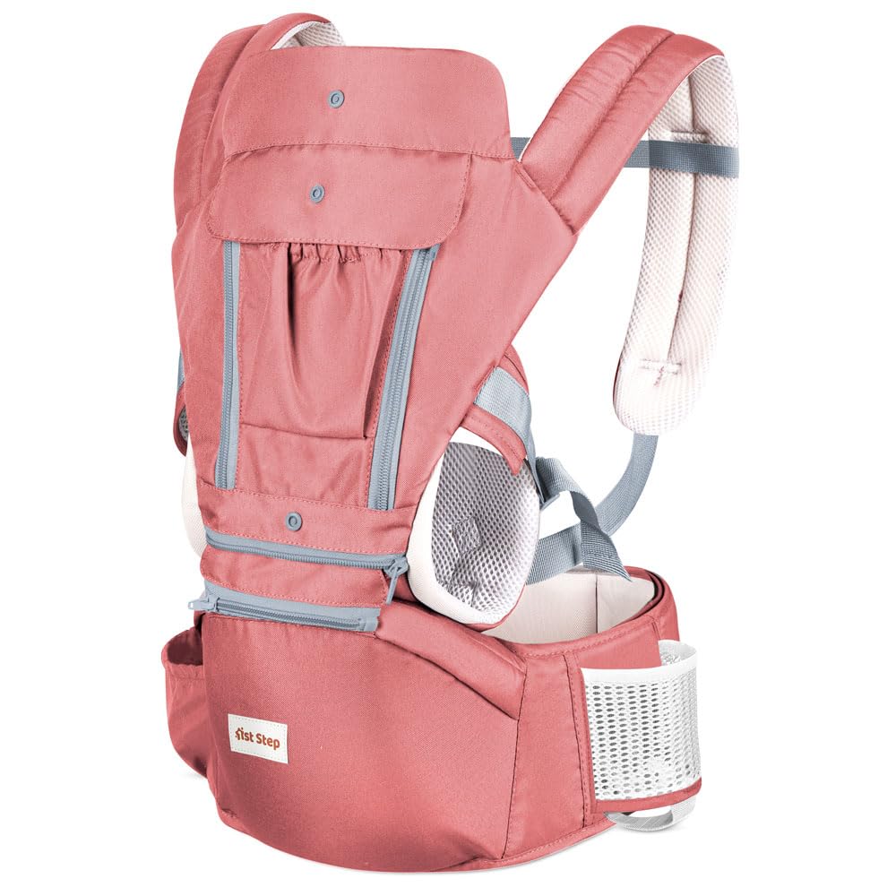 1st Step 5 in 1 Hip Seat Baby Carrier with 5 Carry Positions, Detachable Hip seat, Padded Waist Belt for 6 to 24 Months Baby, Adjustable New-Born to Toddler Carrier, Max Weight Up to 16 Kgs (Orange)