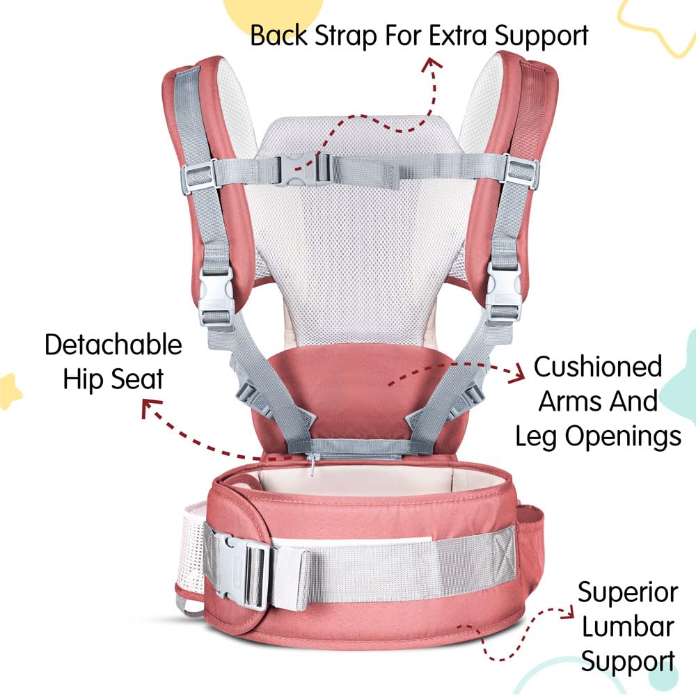 1st Step 5 in 1 Hip Seat Baby Carrier with 5 Carry Positions, Detachable Hip seat, Padded Waist Belt for 6 to 24 Months Baby, Adjustable New-Born to Toddler Carrier, Max Weight Up to 16 Kgs (Orange)