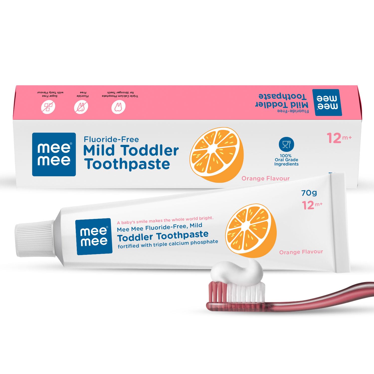 Mee Mee Fluoride - Free Mild Toddler Toothpaste with Triple Calcium Phosphate Orange Flavour 12M+ (70g)