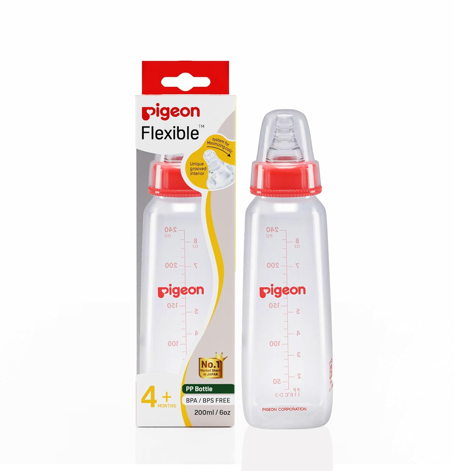 Pigeon Flexible PP Bottle | BPA/BPS Free (200ml/6oz) - 4M+