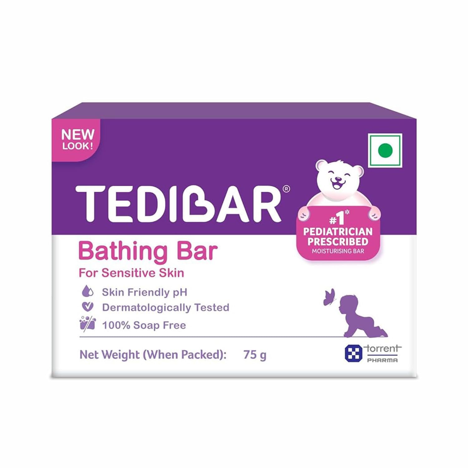 TediBar Bathing Bar for Sensitive Skin | Skin Friendly pH | Dermatologically Tested | 100% Soap Free - 75g (pack of 1)