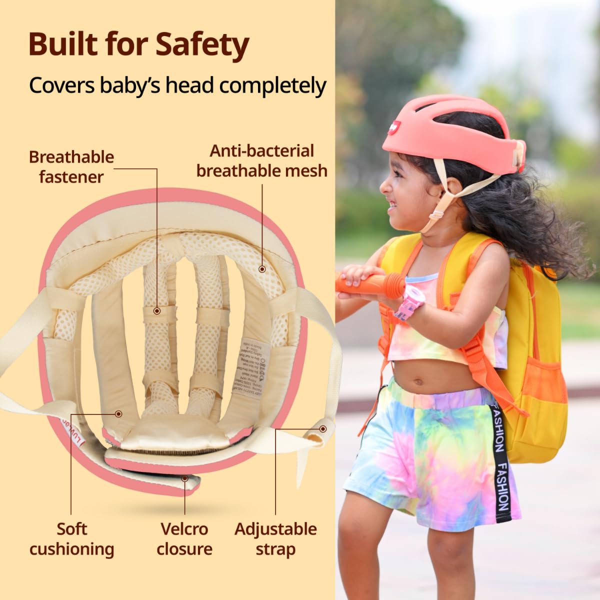 LuvLap Baby Safety Helmet - Essential Safety Gear for 6+ Months to 3 Years | Toddler Head Protector | Secure Fit & Comfort | Appealing Design | Lightweight | Proper Air Ventilation, Pink