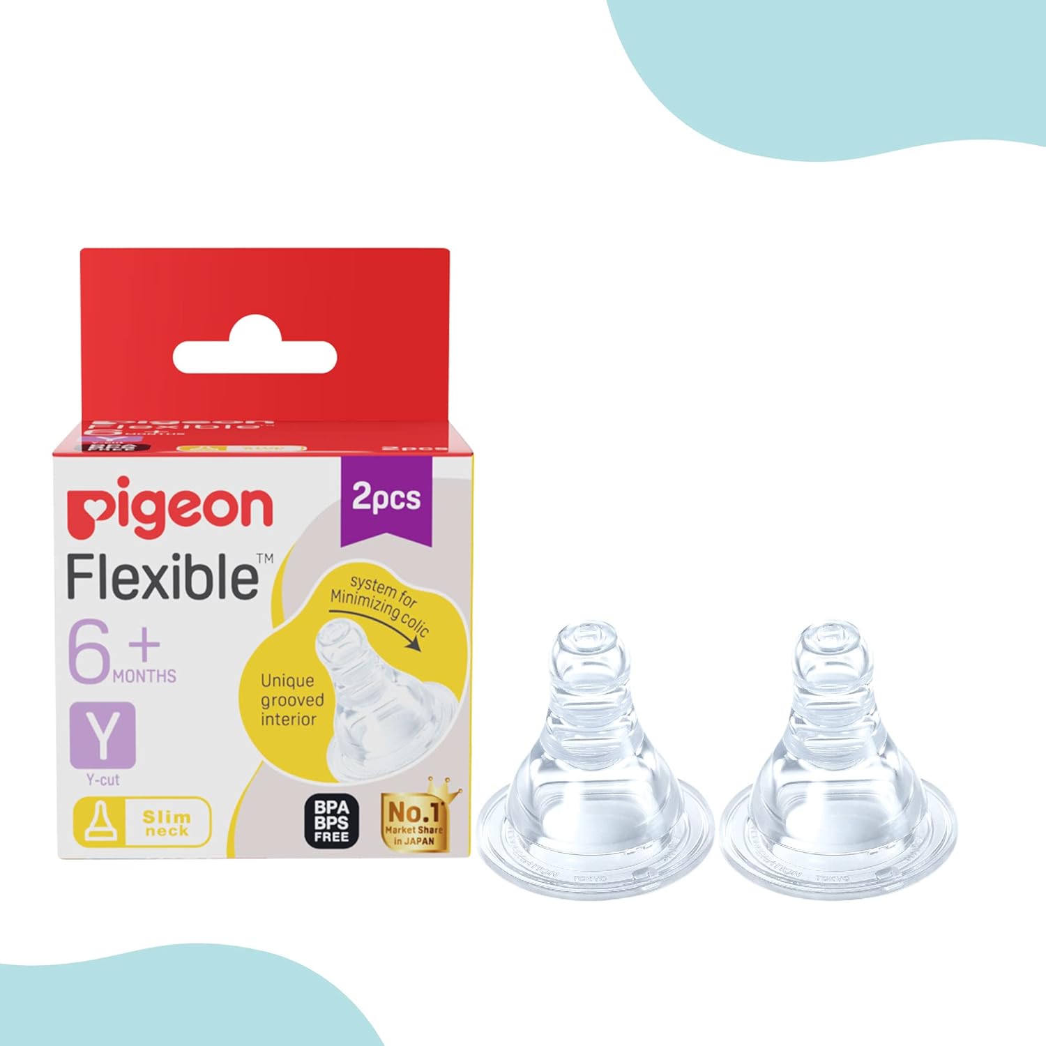 Pigeon Flexible Nipples 6M+ (Size Y) BPA/BPS Free - pack of 2