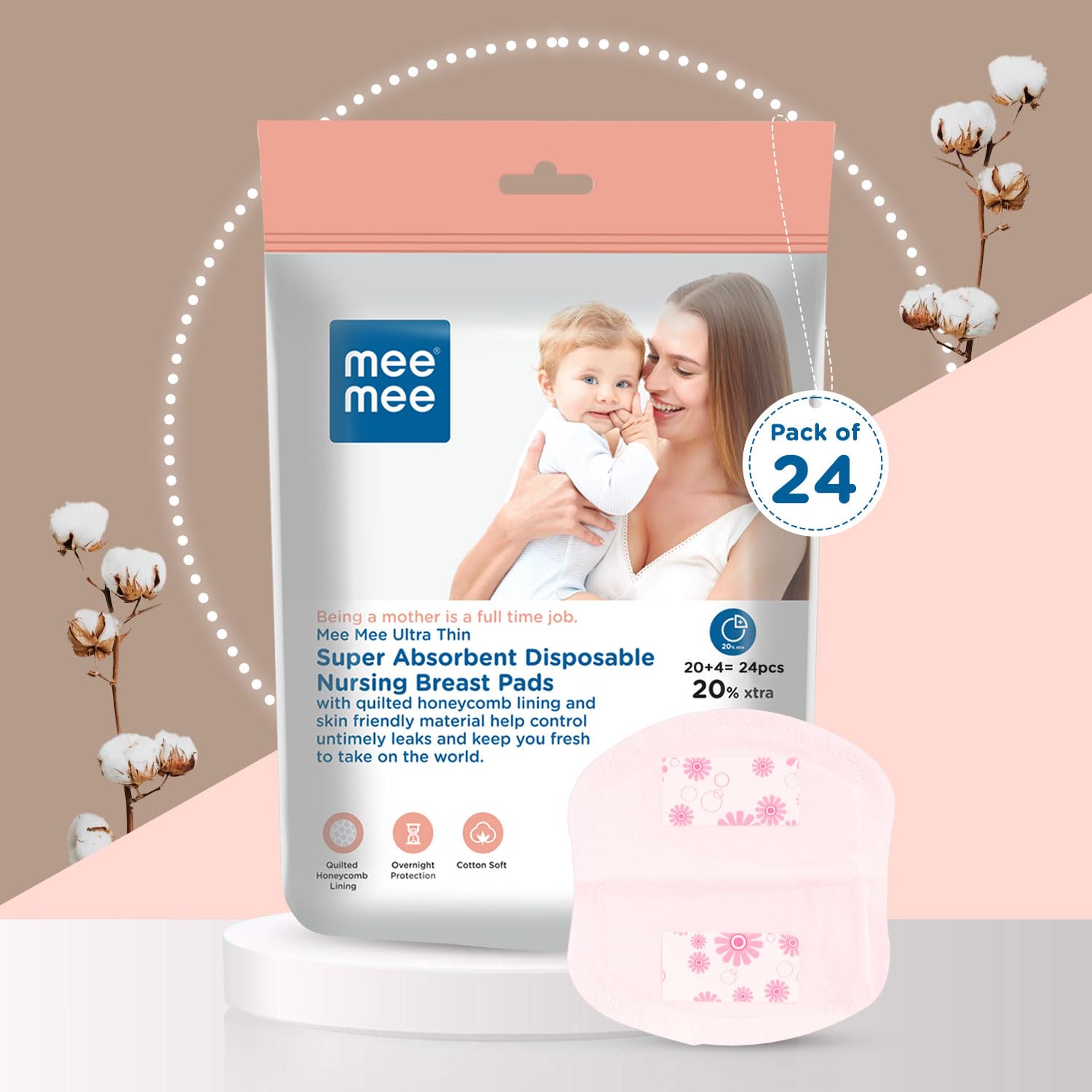 Mee Mee Stay Dry Advanced Absorbent Disposable Nursing Breast Pads (20+4=24pcs) 20% xtra