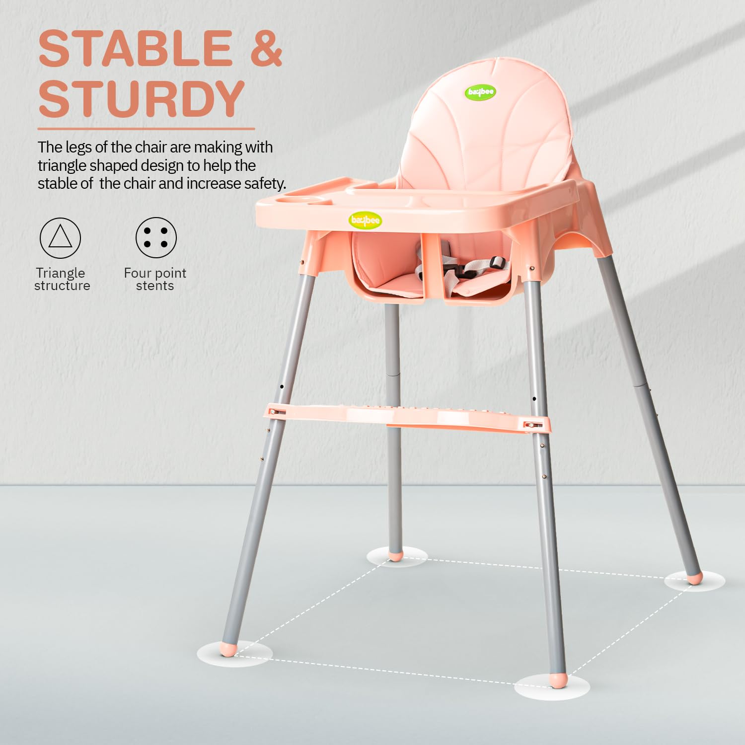 Baybee 2 in 1 Baby High Chair for Kids, Baby Feeding Chair with 2 Height Adjustable, Footrest, Tray, Mobile Stand, 3 Point Safety Belt | Kids High Chair for 6 Months to 3 Years (Pink)