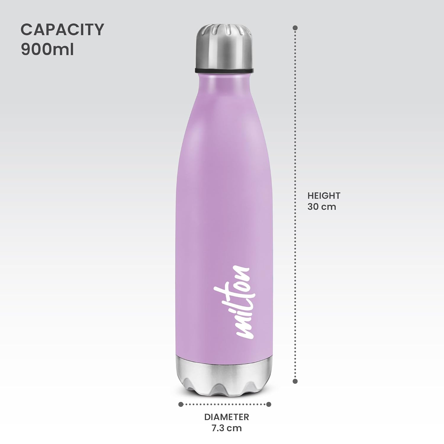 MILTON Shine 1000 Stainless Steel Water Bottle 900 ml, Single Walled, ISI Certified I Leak Proof Lid, Rust Proof I For School, Office, Gym I Purple