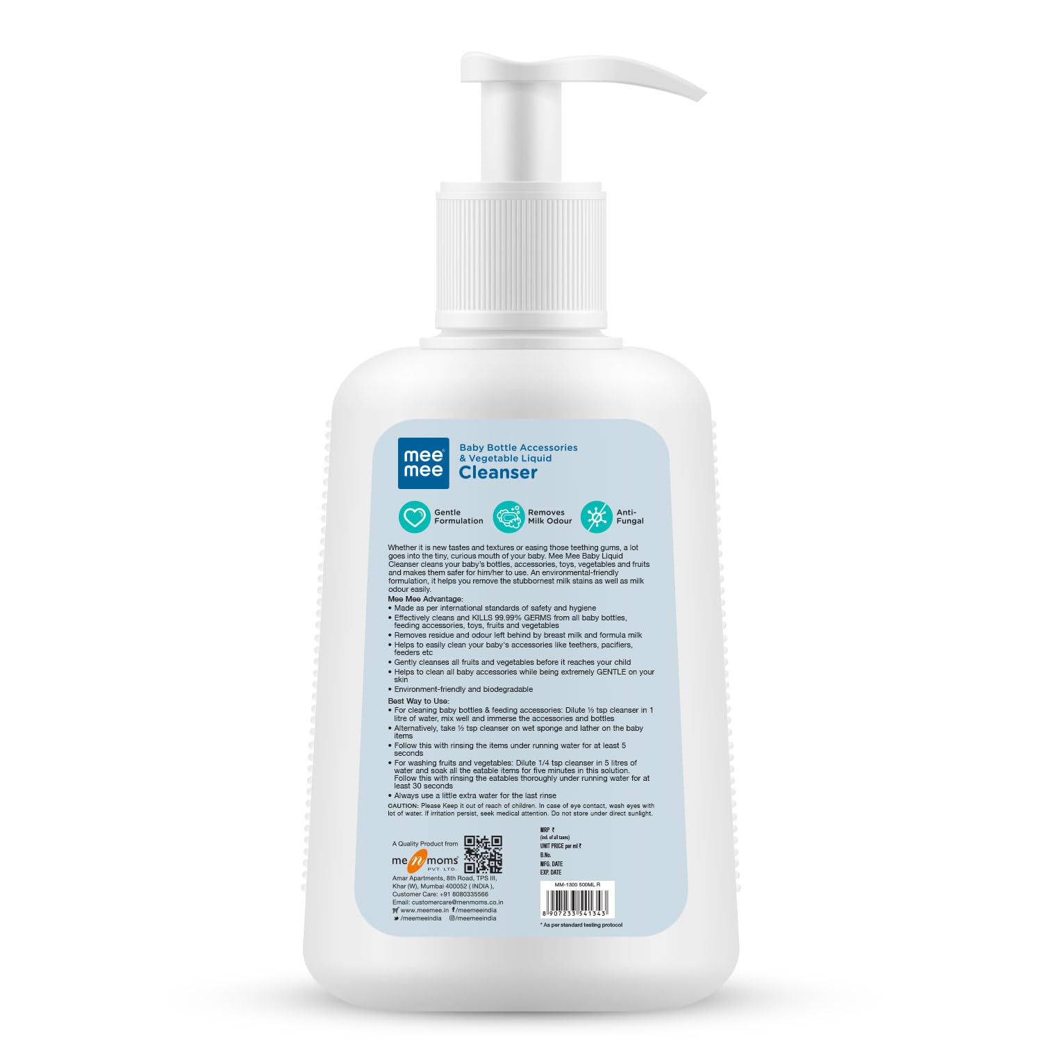 Mee Mee Baby Liquid Cleanser Can Clean Everything That Your Baby User - Feeding Bottle, Teats, Accessories, Toys, Fruits & Vegetables As well (500ml) - Free (10ml) Mild Laundry Detergent