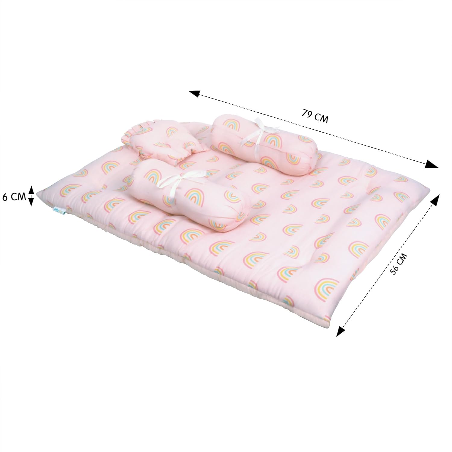 1ST STEP 100% Muslin Cotton Thick New Born Baby Bedding Mattress/Gadda Bed Set for Babies with 2 Side Bolster & Head Pillow (Orange)