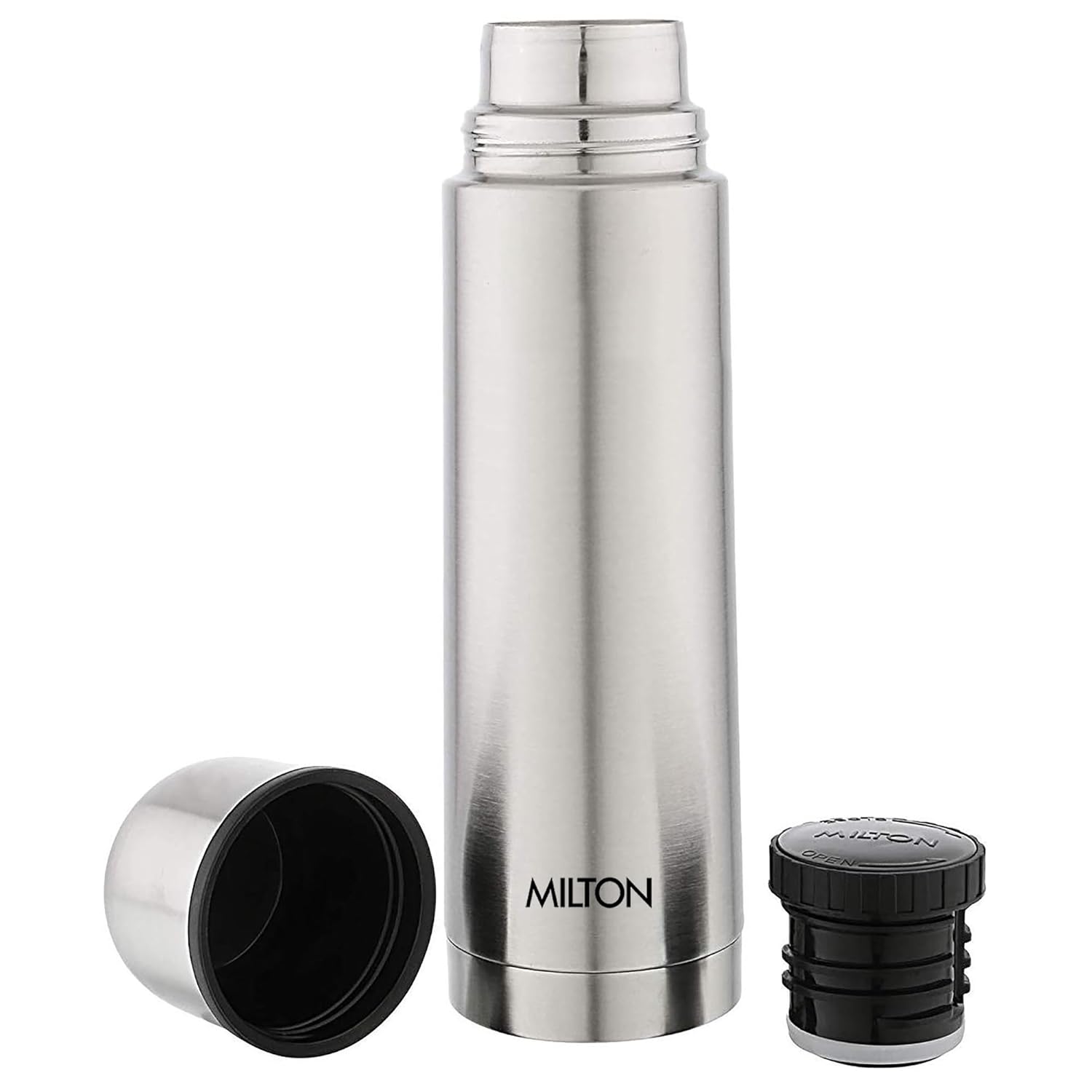 Milton Plain Lid 350 Thermosteel Water Bottle 350 ml, 24 Hr Hot and Cold I Leak Proof Lid with Jacket, ISI Certified I Vacuum Insulated I for Office, Gym, School I Silver