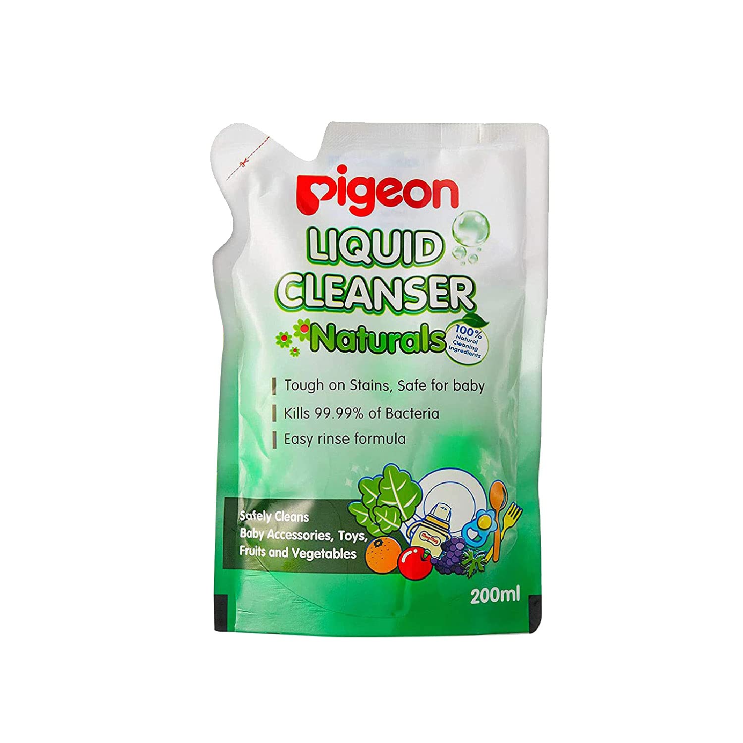 Pigeon Liquid Cleanser Natural safely cleans Baby Accessories, Toys, Fruit & Vegetables - 200ml Refill Pack