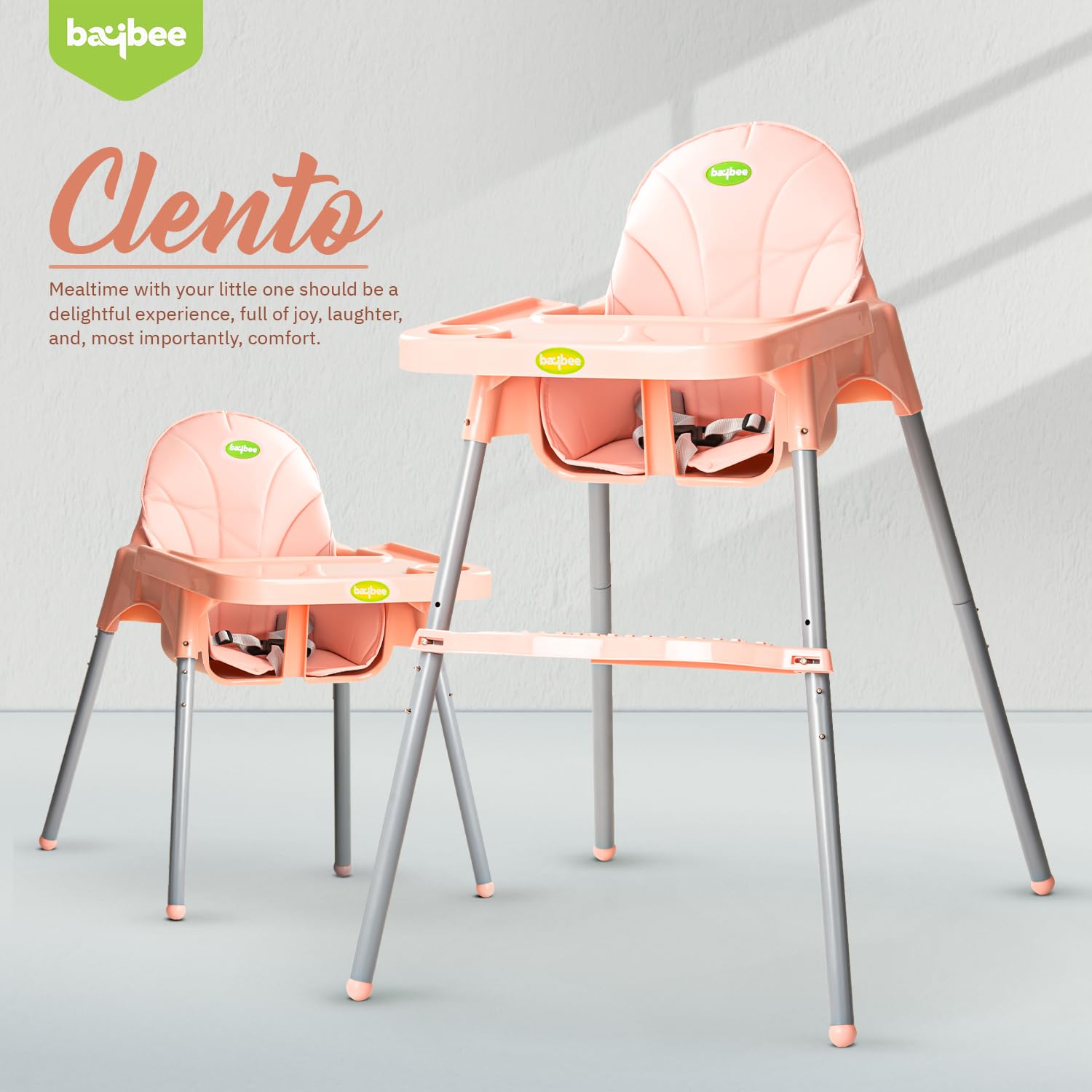 Baybee 2 in 1 Baby High Chair for Kids, Baby Feeding Chair with 2 Height Adjustable, Footrest, Tray, Mobile Stand, 3 Point Safety Belt | Kids High Chair for 6 Months to 3 Years (Pink)