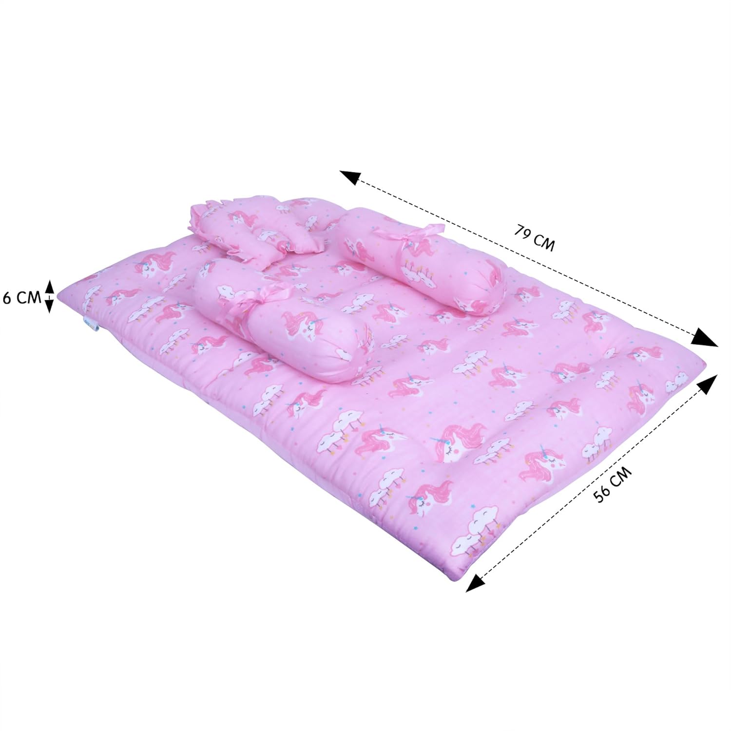 1ST STEP 100% Muslin Cotton Thick New Born Baby Bedding Mattress/Gadda Bed Set for Babies with 2 Side Bolster & Head Pillow (Pink)