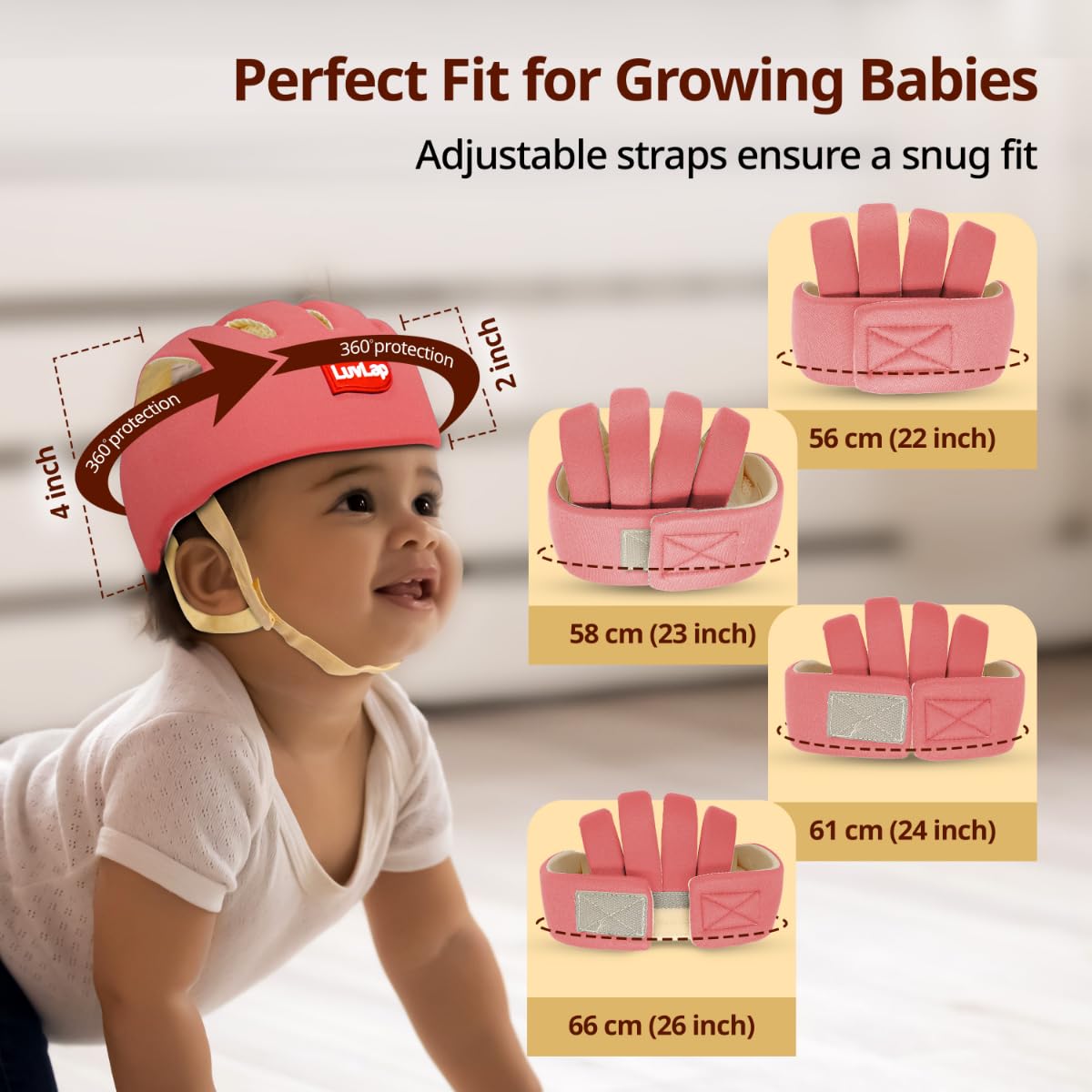 LuvLap Baby Safety Helmet - Essential Safety Gear for 6+ Months to 3 Years | Toddler Head Protector | Secure Fit & Comfort | Appealing Design | Lightweight | Proper Air Ventilation, Pink