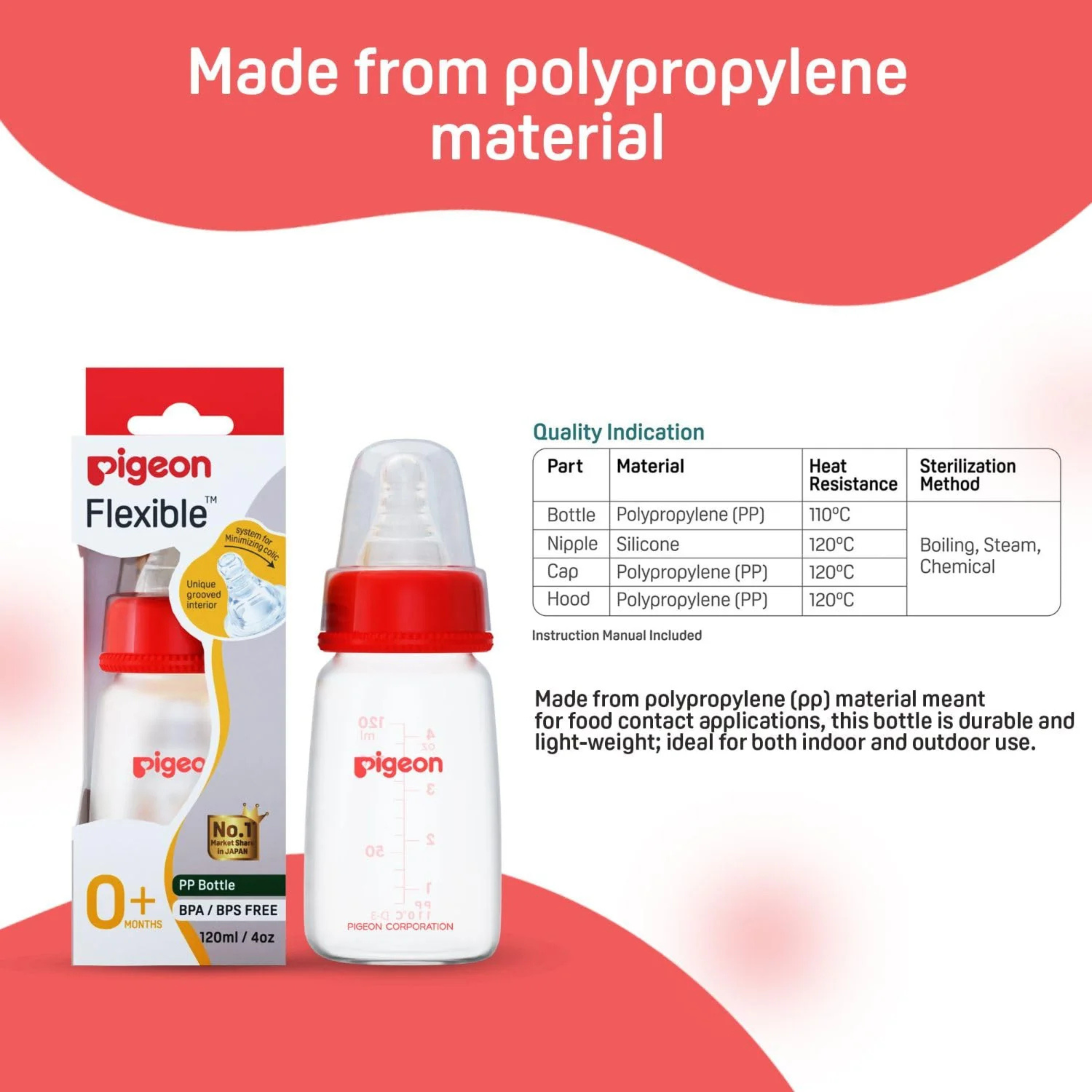 Pigeon Flexible PP Bottle | BPA/BPS Free (120ml/4oz) - 0M+