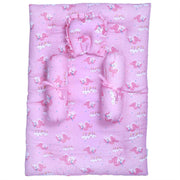 1ST STEP 100% Muslin Cotton Thick New Born Baby Bedding Mattress/Gadda Bed Set for Babies with 2 Side Bolster & Head Pillow (Pink)