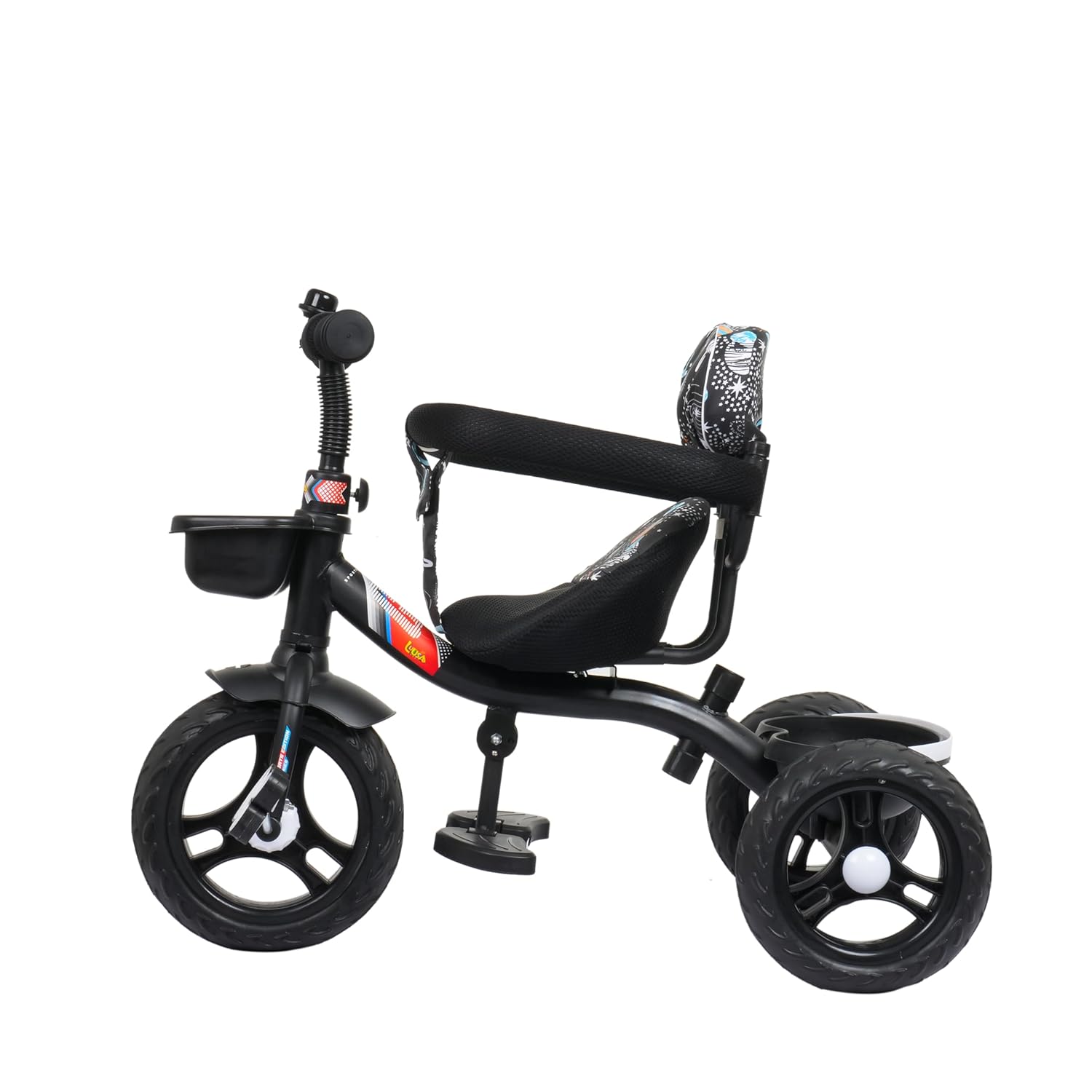 Apple Baby Galaxy Edition GT-500 Plug and Play Tricycle with Height Adjustable Parental Control | Kids Safety Belt | Foam Cushion Seat | for Age Group 2+ Years | Carring Capacity 30-KGS (Galaxy Black)