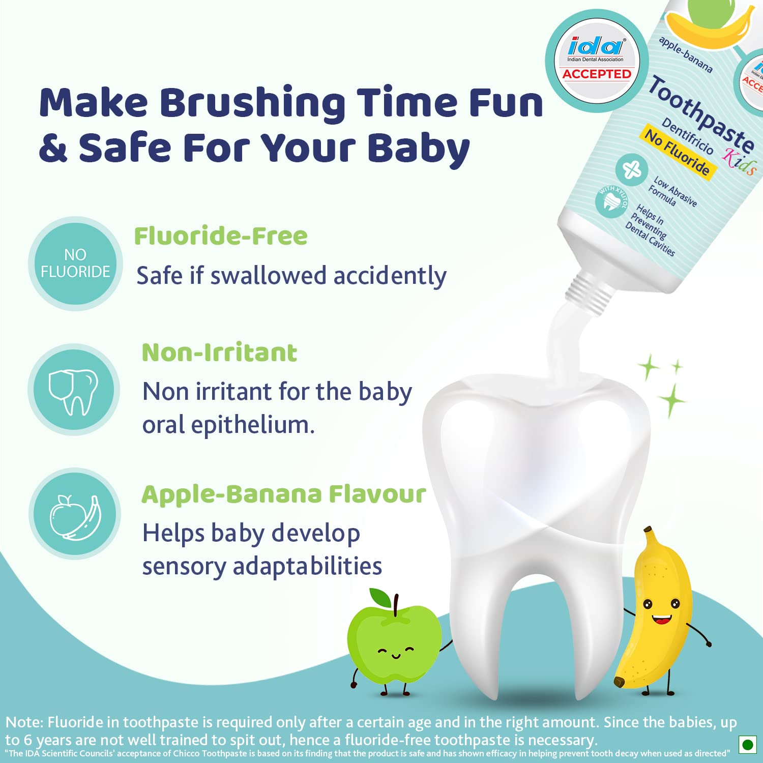 Chicco Toothpaste for Kids 50g - Banana Apple Flavour - 6m to 6yrs