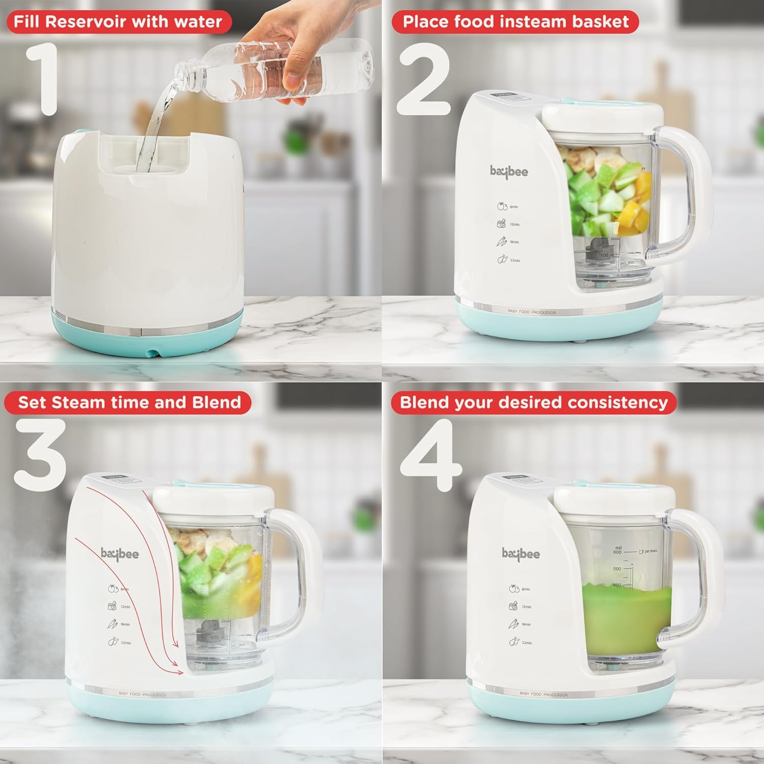 Baybee 4-in-1 Baby Food Processor | Electric Baby Food Maker With Steamer, Chopper, Grinder & Blender | Portable Baby Food Steamer & Puree Maker For Toddlers | BPA-Free,White
