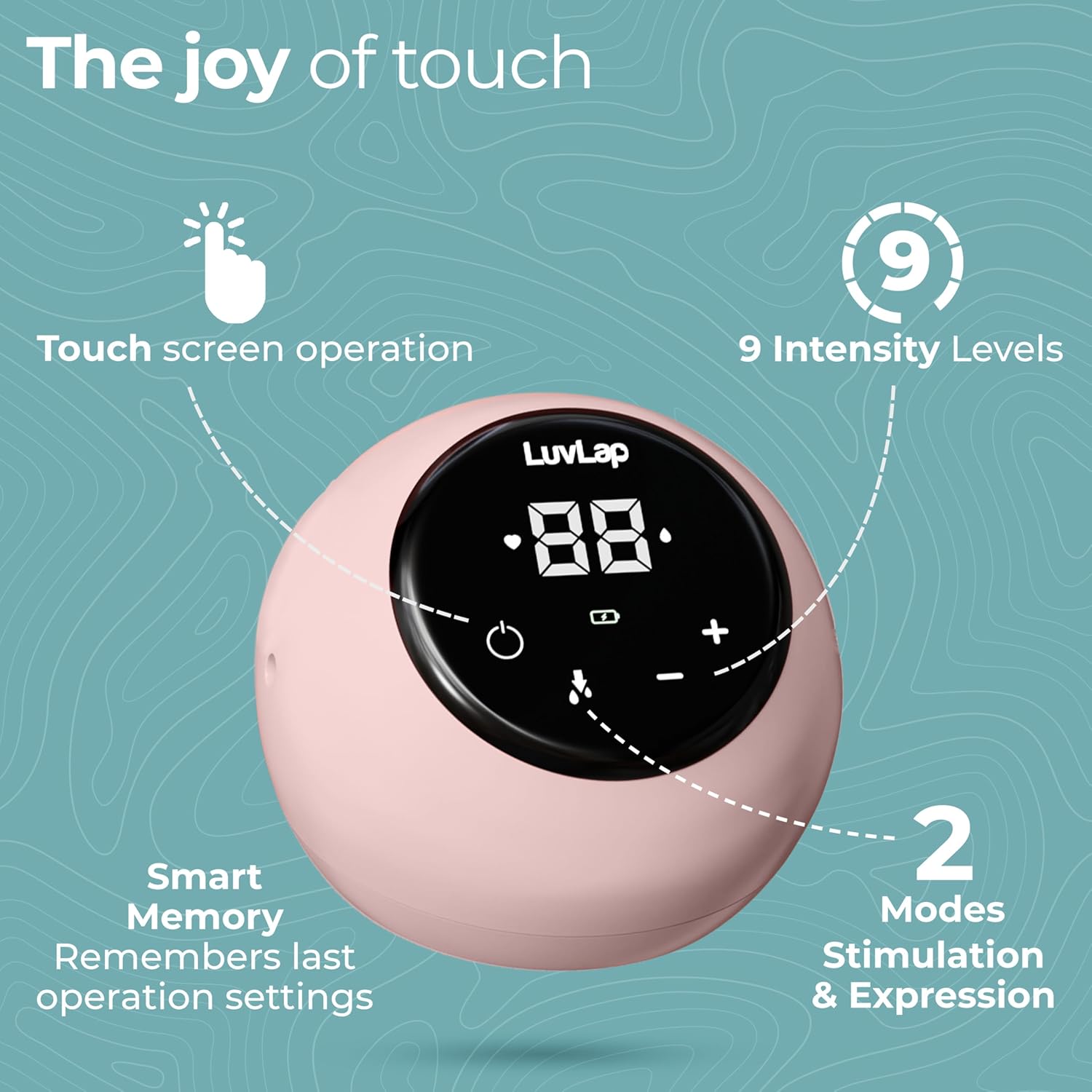 LuvLap Adore Double Electric Breast Pump | Soft Massage Cushion Gentle On Skin | Touch screen with LCD Display 2 modes with 9 Intensity level | 2 free Breast pads