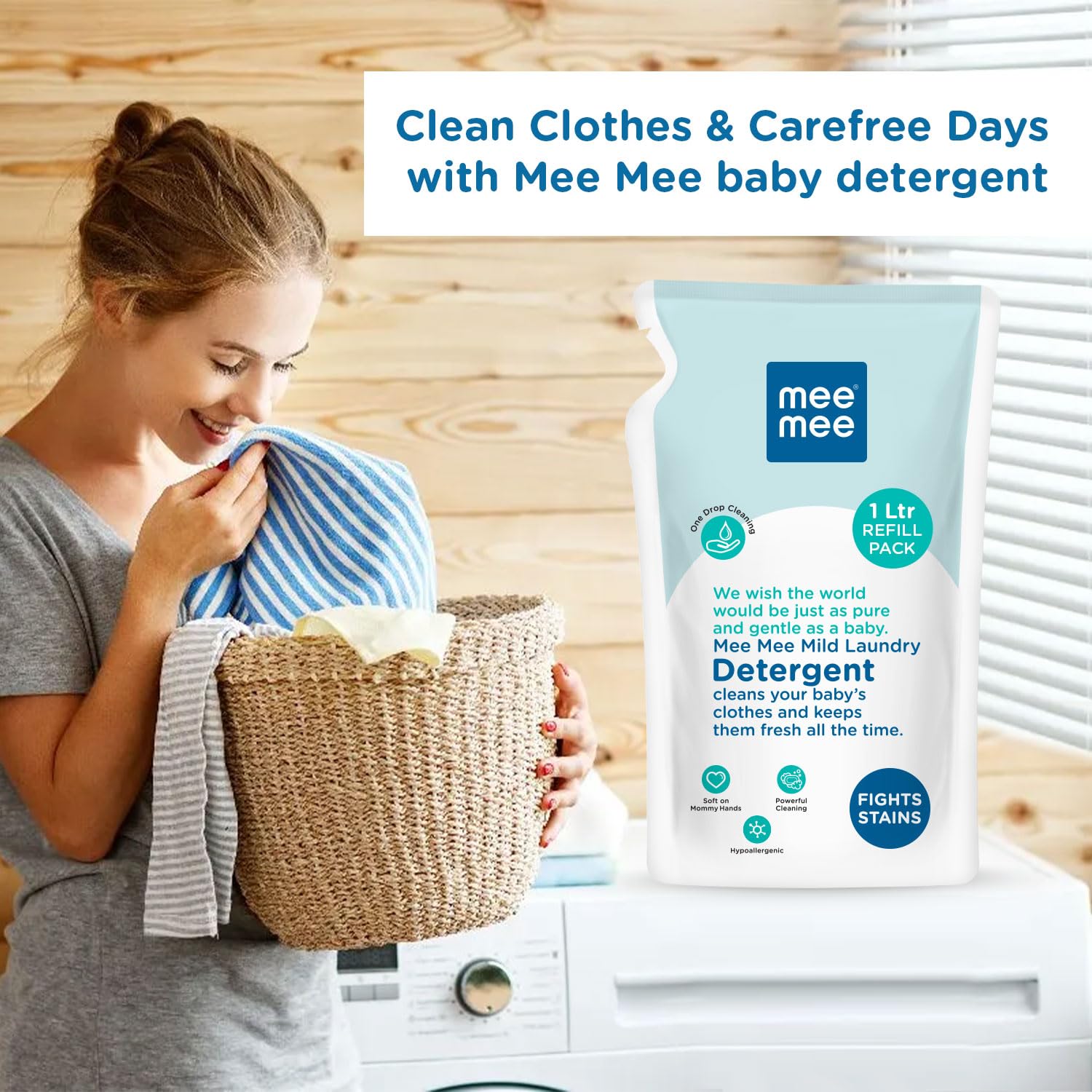 Mee Mee Mild Laundry Detergent Cleans Your Baby's Cloths and Keeps Them Fresh All the time | Fights Stains - 1 Ltr Refill Pack