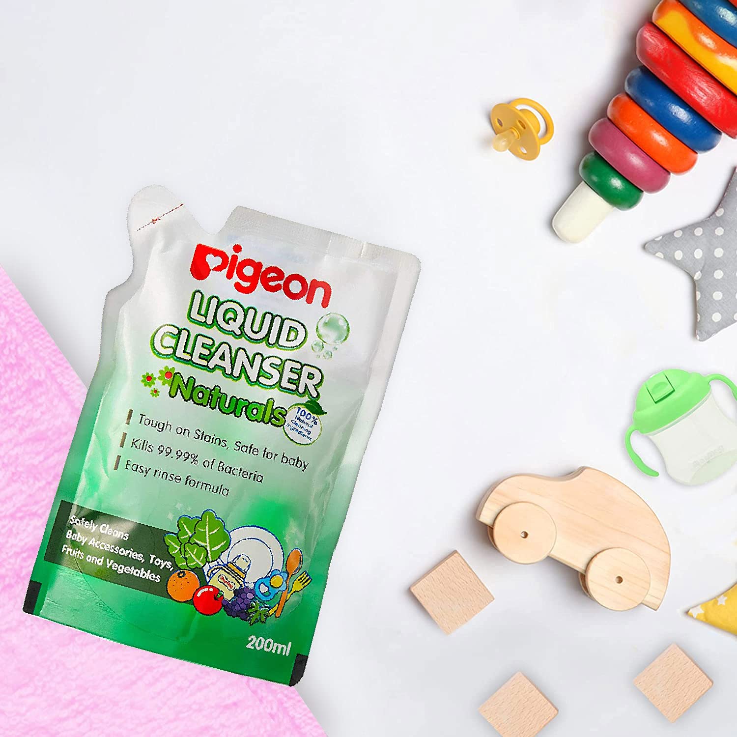 Pigeon Liquid Cleanser Natural safely cleans Baby Accessories, Toys, Fruit & Vegetables - 200ml Refill Pack