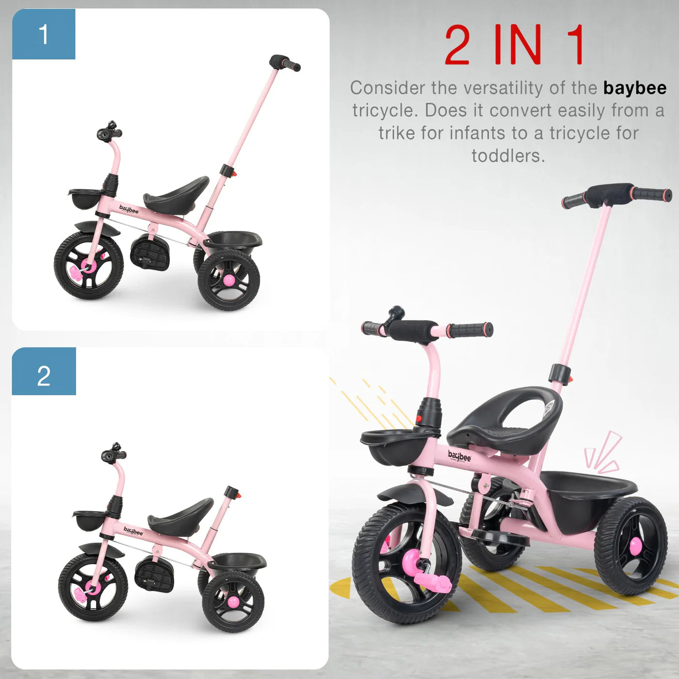 Baybee Trilo 2 in 1 Baby Tricycle for Kids, Smart Kids Tricycle with Parental Push Handle - (PINK)