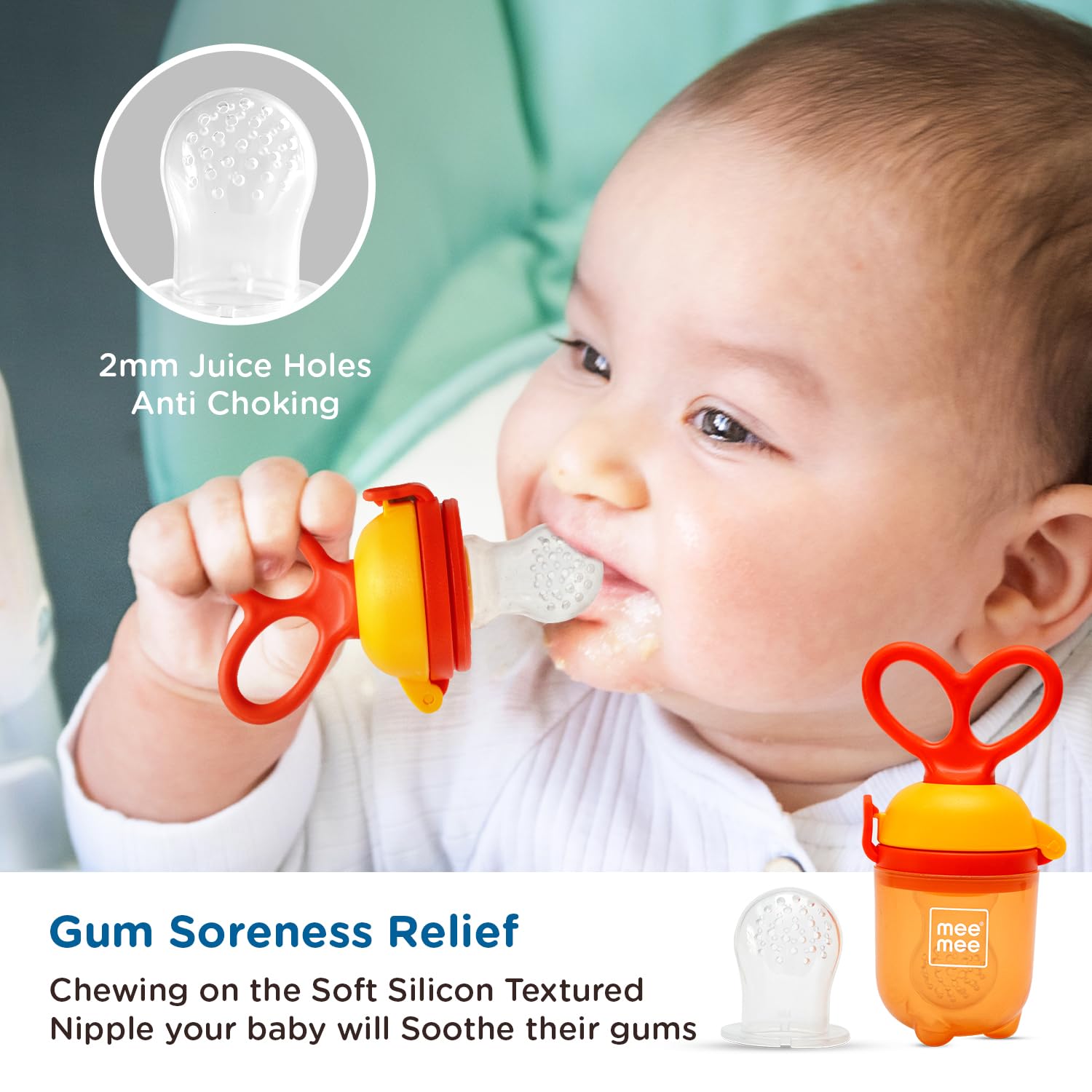 Mee Mee Advance Fruit & Food Nutritional Tiny Taste Feeder With Feed Pusher | Free Extra Soft Silicon Sack (4M+)