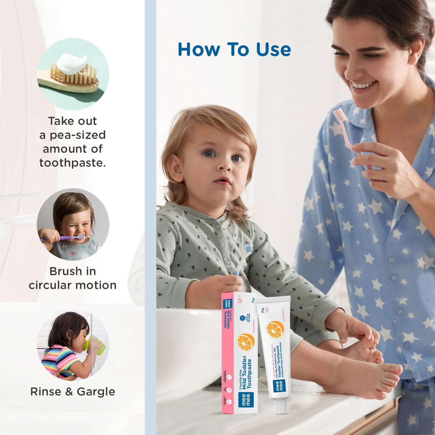 Mee Mee Fluoride - Free Mild Toddler Toothpaste with Triple Calcium Phosphate Orange Flavour 12M+ (70g)