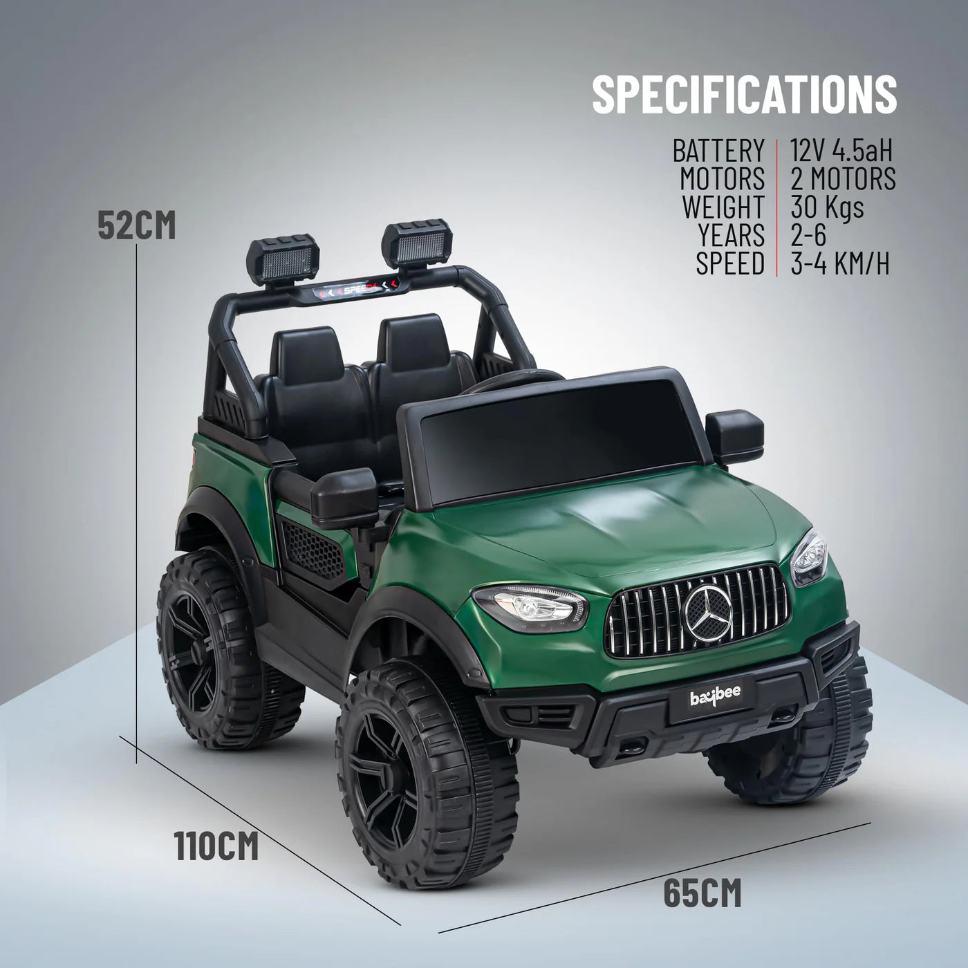 Baybee Rumble Battery Operated Jeep for Kids -  Green