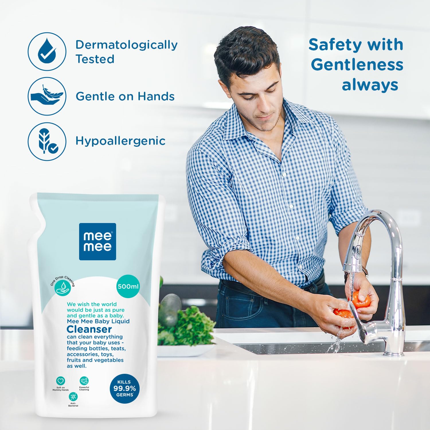 Mee Mee Baby Liquid Cleanser Can Clean Everything That Your Baby User - Feeding Bottle, Teats, Accessories, Toys, Fruits & Vegetables As well - (500ml) Refill Pack