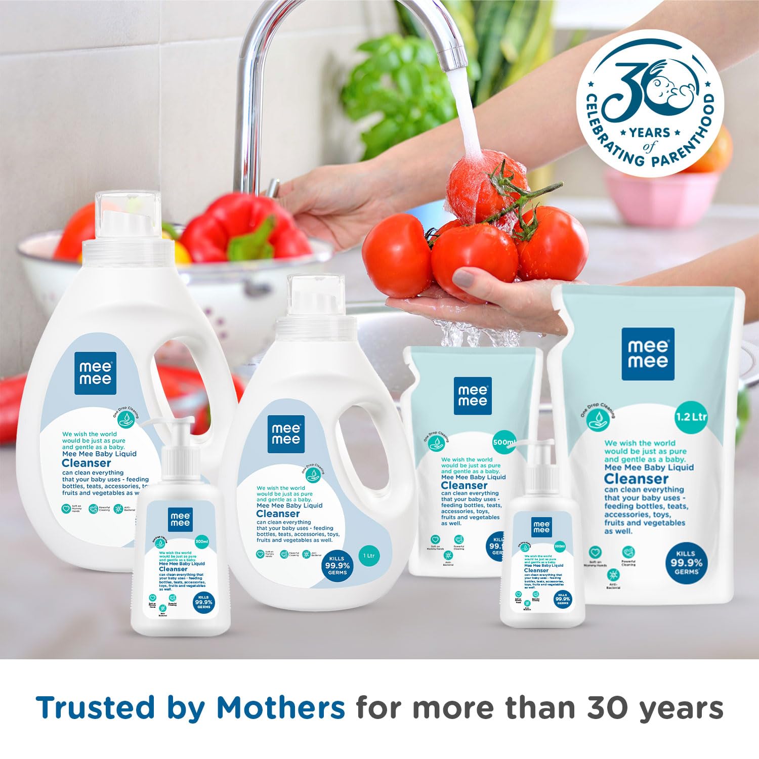 Mee Mee Baby Liquid Cleanser | Can Clean Everything That Your Baby Uses - Feeding bottle, Teats, Accessories, Toys, Fruits & Vegetables As Well (300ml) Free (10ml) Mild Laundry Detergent