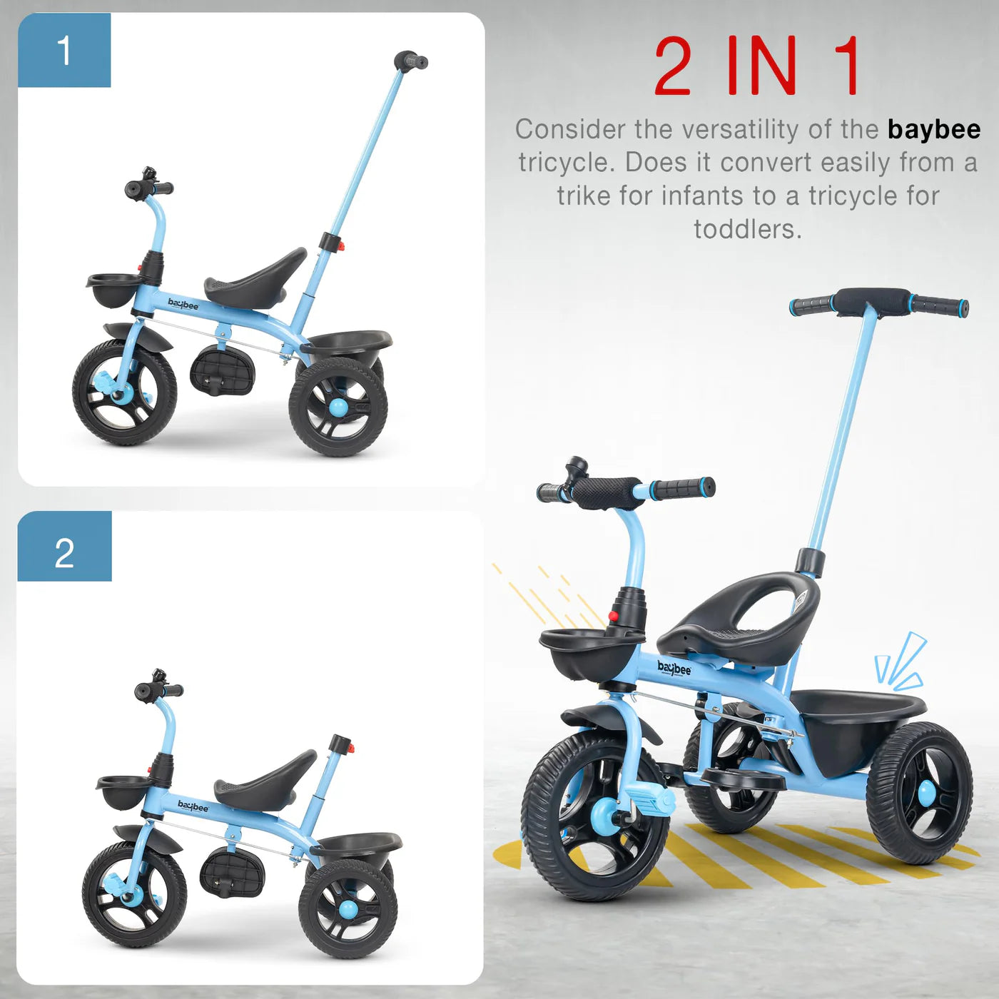 Baybee Trilo 2 in 1 Baby Tricycle for Kids, Smart Kids Tricycle with Parental Push Handle - (BLUE)