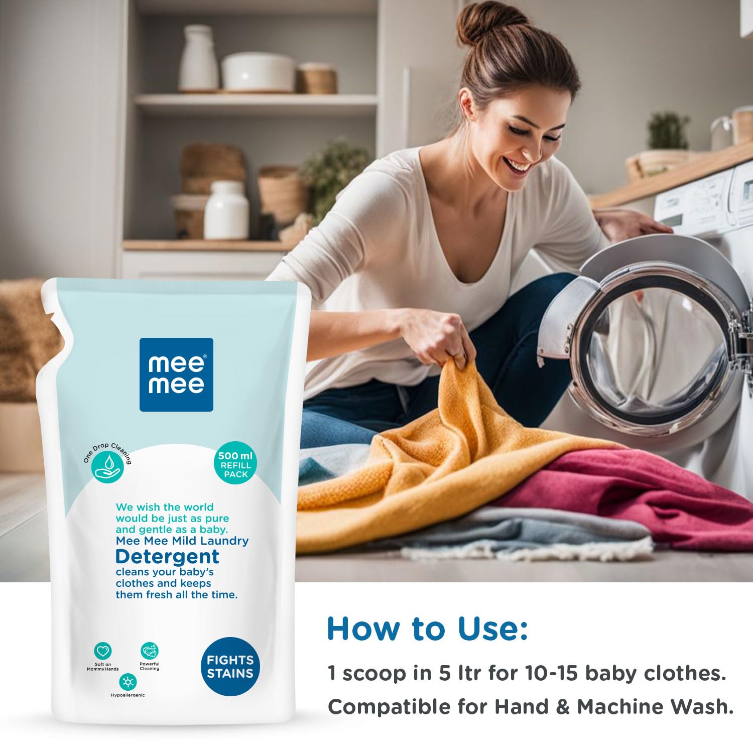 Mee Mee Mild Laundry Detergent Cleans Your Baby's Clothes & Keeps Them Fresh All The Time - 500ml Refill Pack