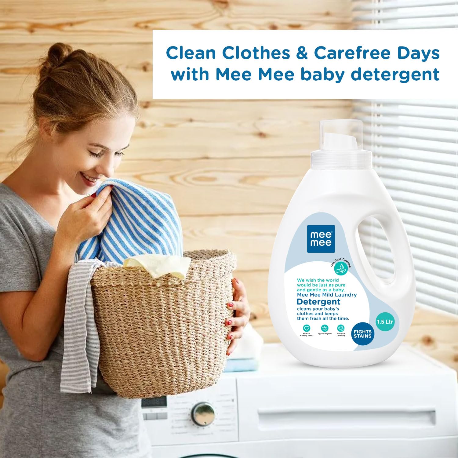 Mee Mee Mild Laundry Detergent Cleans Your Baby's Clothes & Keeps Them Fresh All The Time (1.5 Ltr) - Free 10ml Food Grade Cleanser
