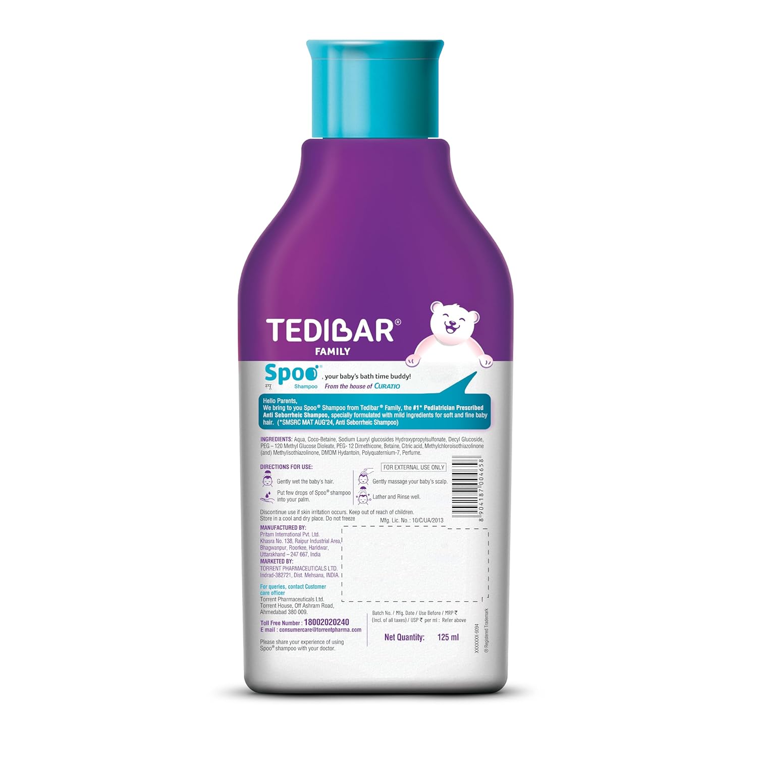 TediBar Spoo Shampoo Gentle Baby Shampoo | Dermatologically Tested | No-Tear Formula - 125ml