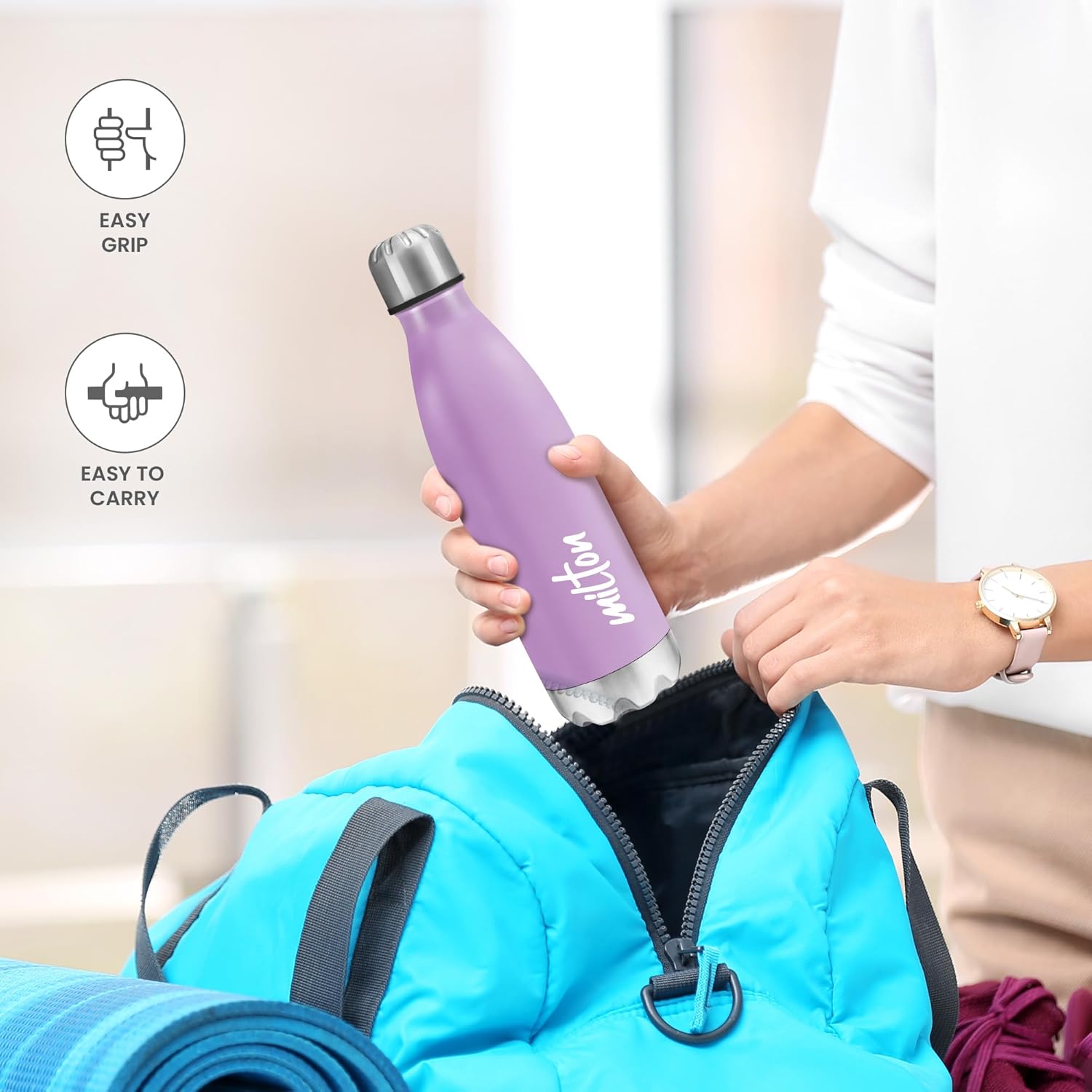 MILTON Shine 1000 Stainless Steel Water Bottle 900 ml, Single Walled, ISI Certified I Leak Proof Lid, Rust Proof I For School, Office, Gym I Purple